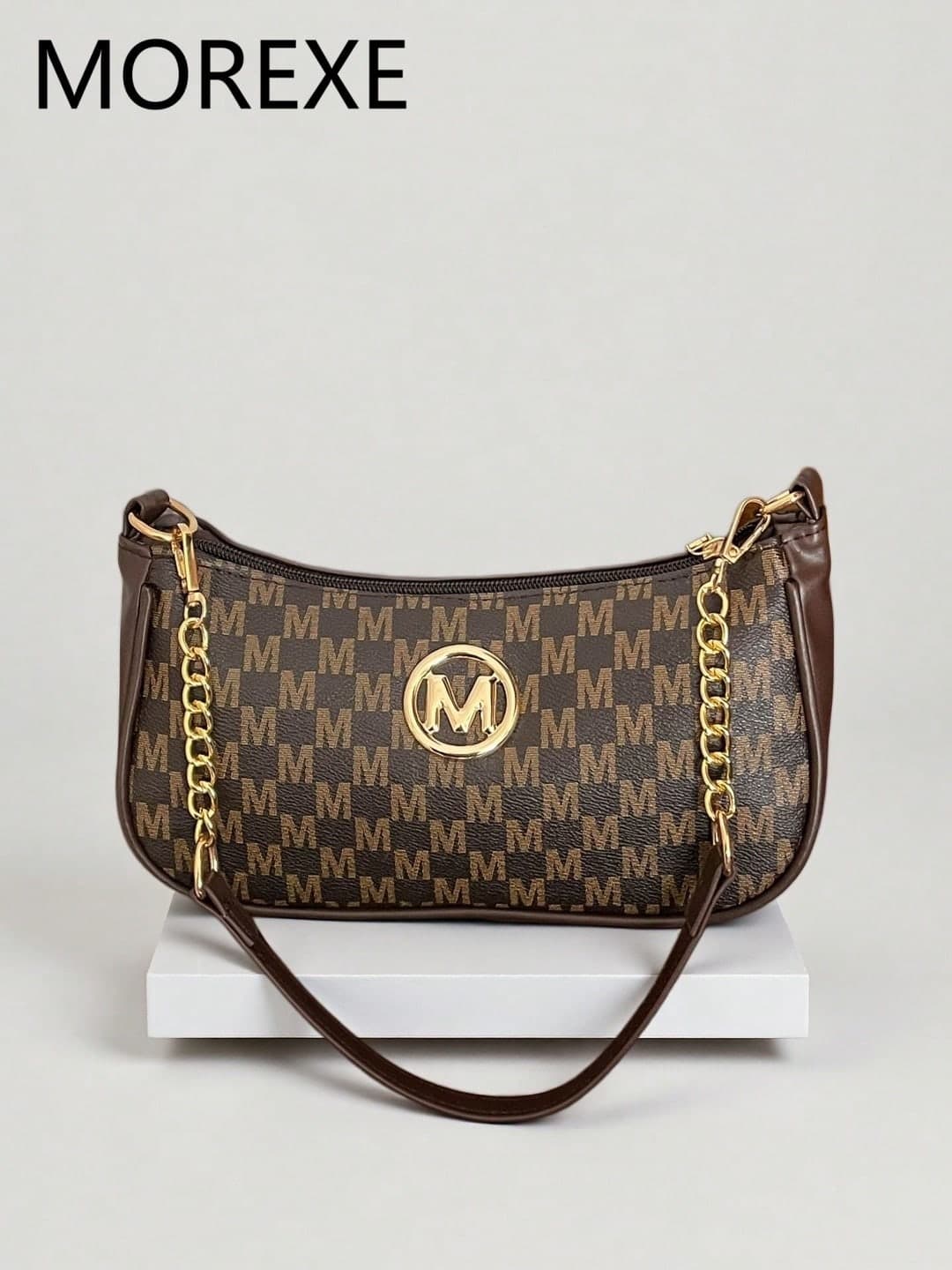 Women's Shoulder Bag, Fashionable Letter & Crescent Print Casual Versatile Chain Underarm Bag