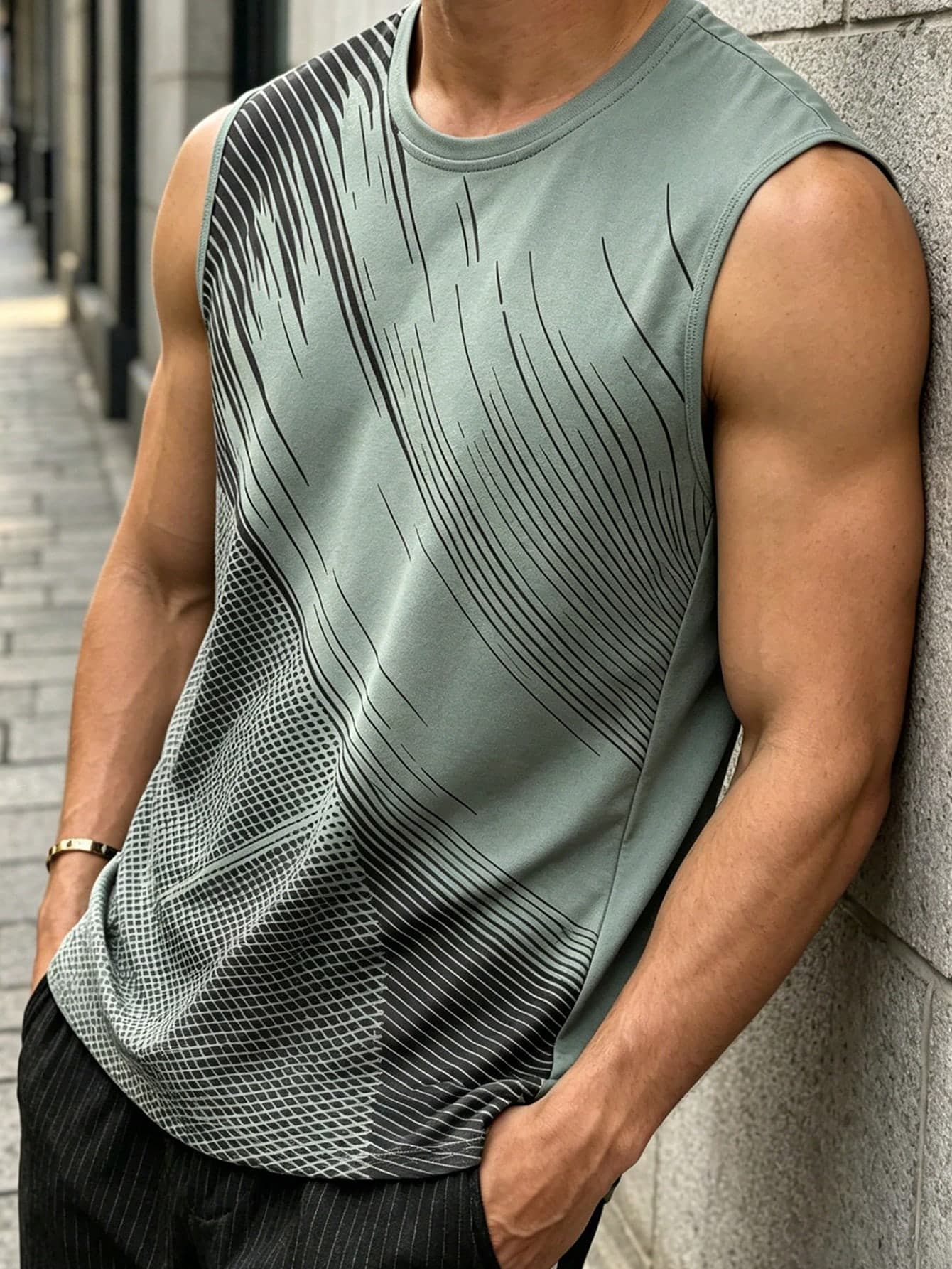 Men's Sleeveless Sports Tank Top, Round Neck, Suitable For Fitness, Running In Summer