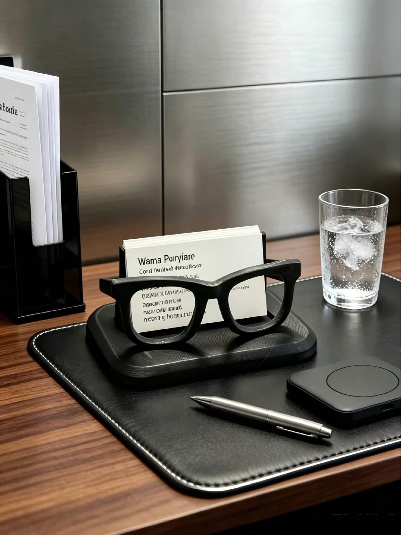 1pc Creative Glasses Shaped Hollow Business Card Holder & Storage Box - Office Decor Ornament, Suitable For Party And Holiday Occasions; Vertical Desktop Business Card Holder; Dual-Purpose Photo And Business Card Display Stand; Holiday Gift