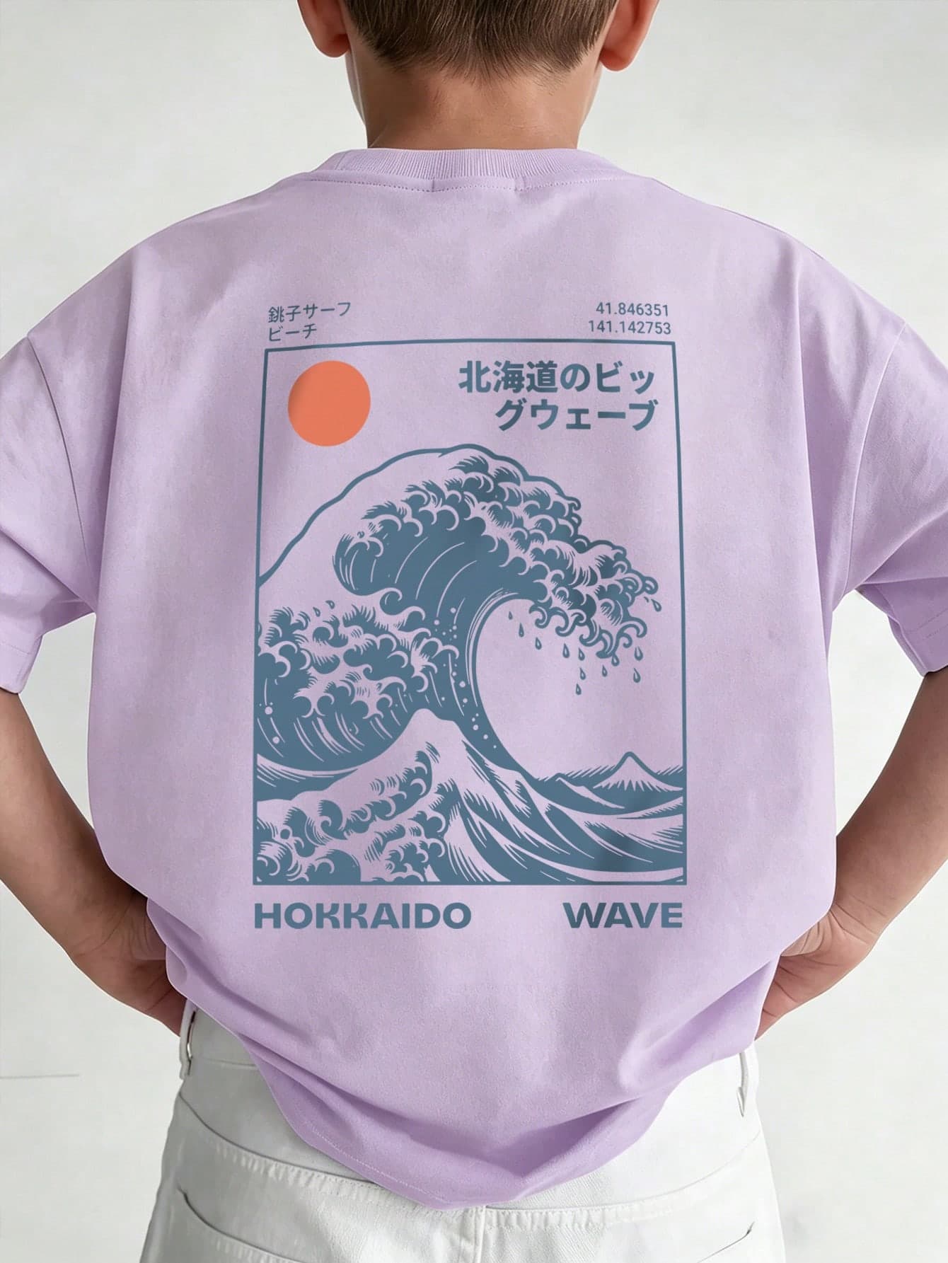 Boys' Cool Katsushika Hokusai "The Great Wave Off Kanagawa" Ukiyo-E Print Short Sleeve T-Shirt, Japanese Street Style Casual Top For Summer