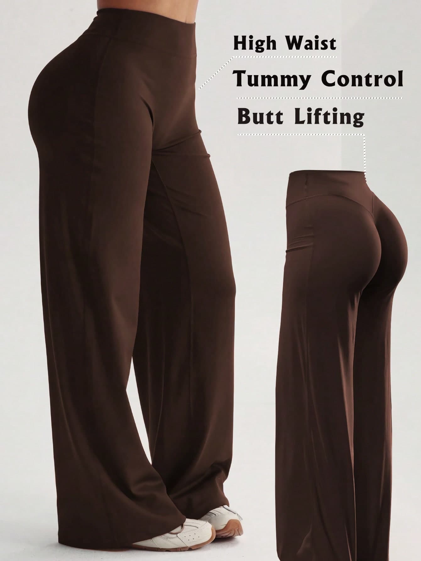 Women's High Waist Wide Leg Pants For Outdoor Exercise, Comfortable Sports Casual Leggings, High Elastic Flare Pants For Commuting & Yoga, Knit Fabric, Elastic & Comfortable, Suitable For Daily Wear And Workout Spring