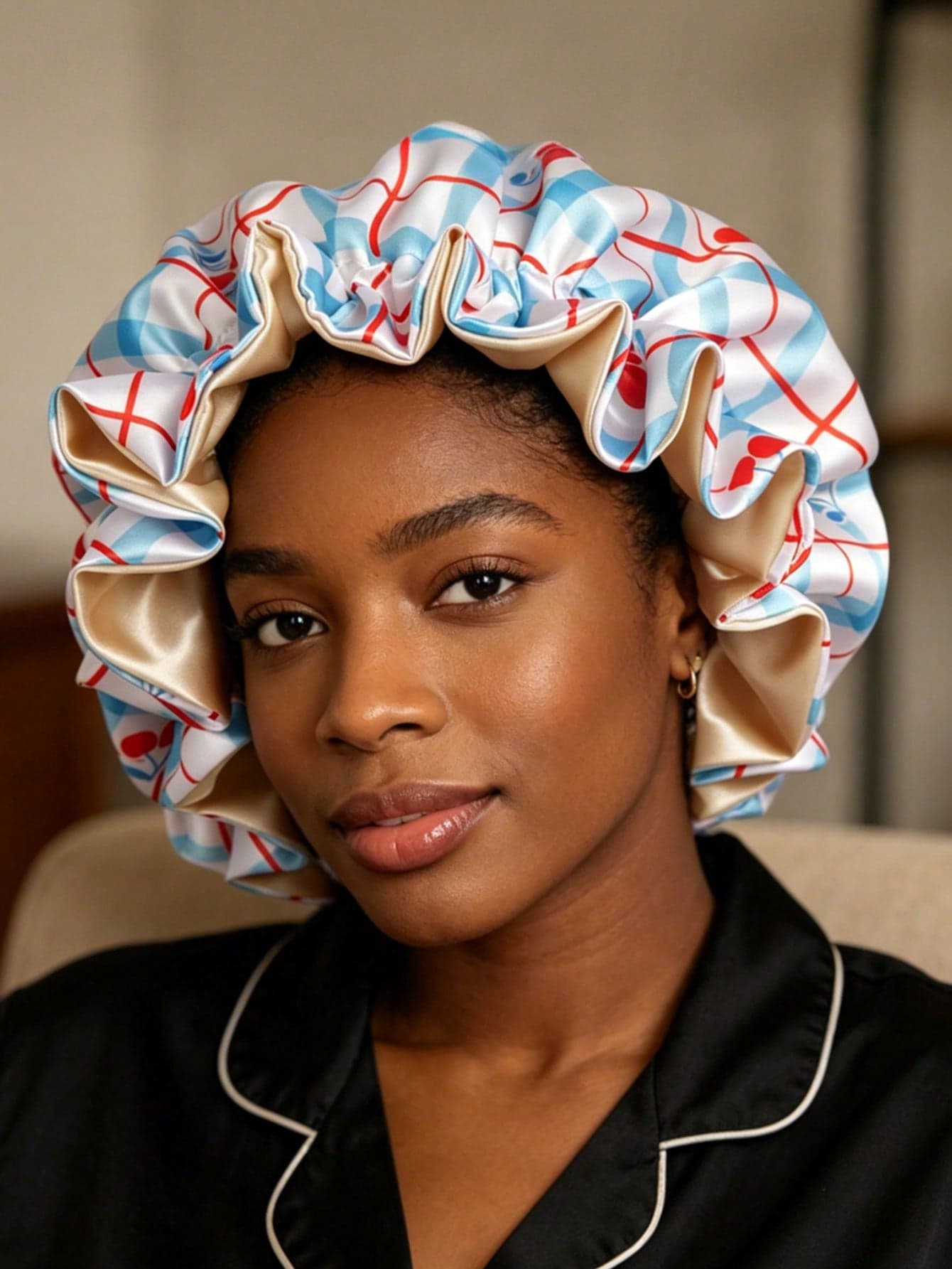 Dual-Layer Patchwork Satin Sleep Cap/Wig Cap