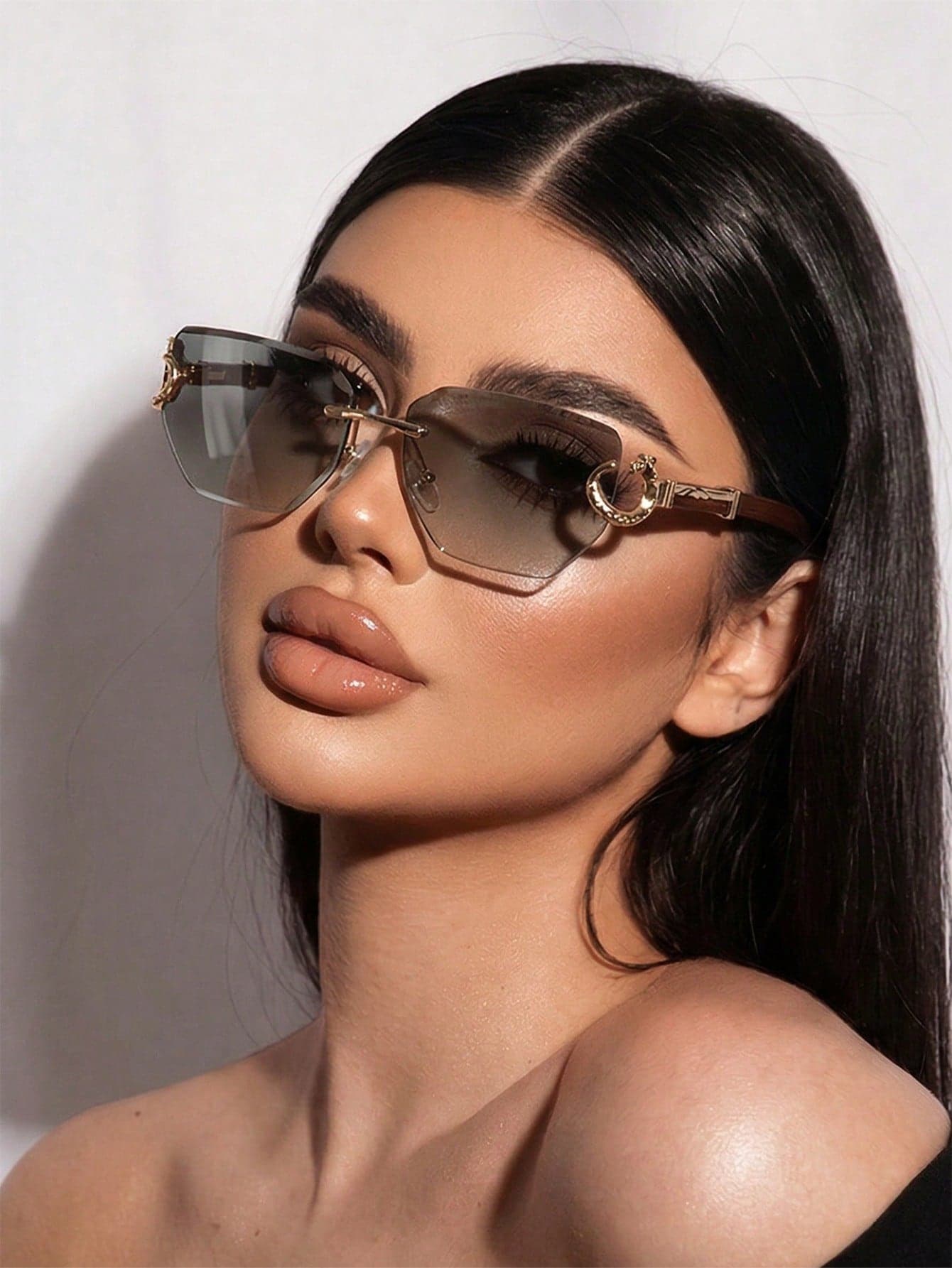 1 Pair Women's Asymmetrical Rimless Vintage Mature Style Fashion Glasses
