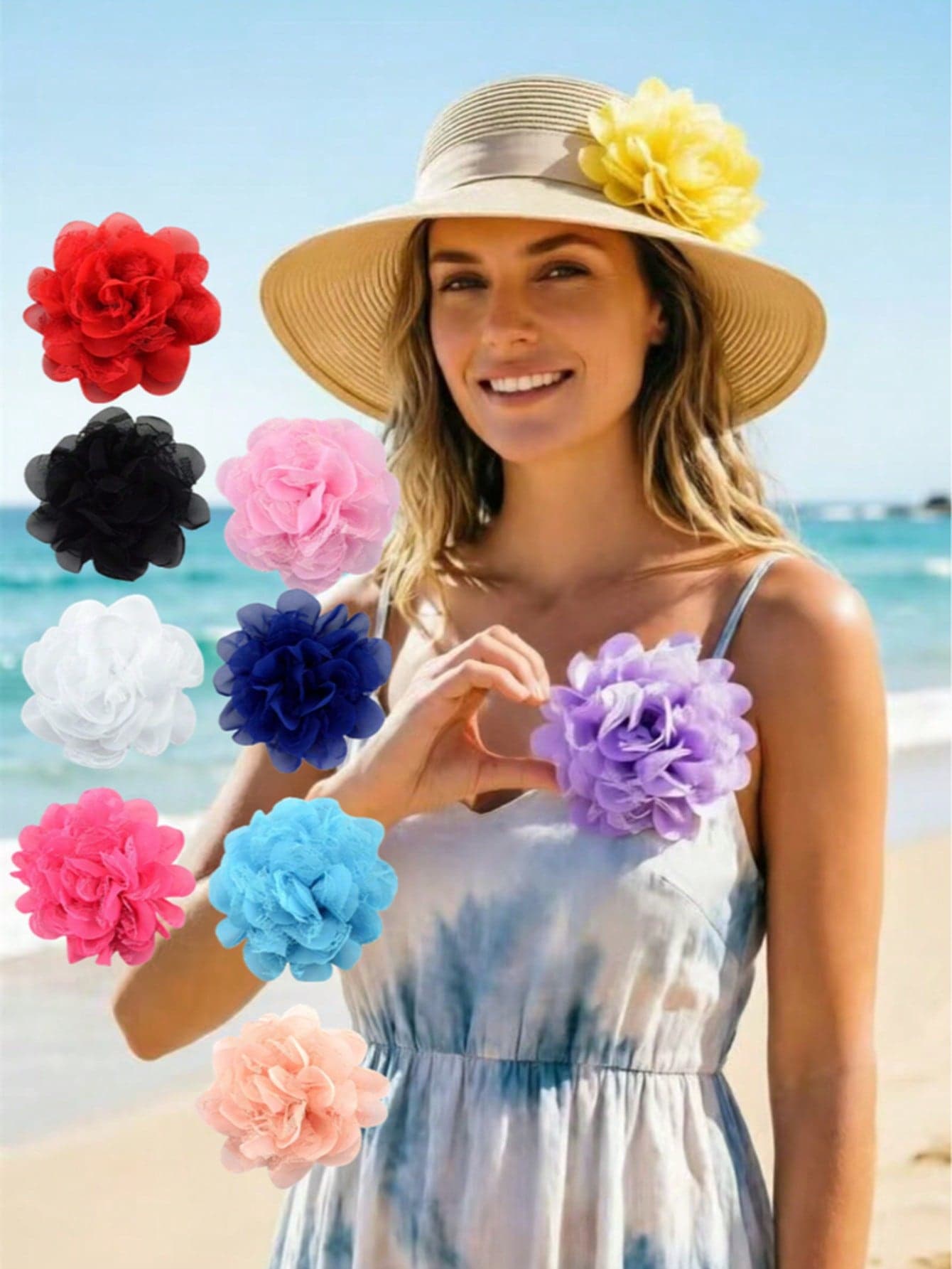 1pc Multicolor 10cm Fabric 3D Floral Elegant Lady Brooch, Bohemian Beach Style Suitable For Vacation Clothes, Hat Decoration