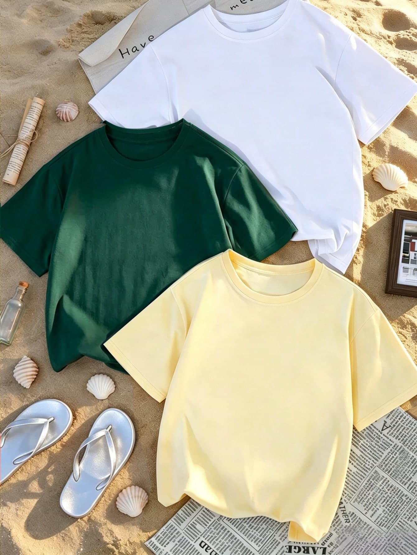 3pcs/Set Summer New Minimalist Illustration Cute Cartoon Graphic Print Casual Round Neck Short Sleeve T-Shirt, Fashionable & Versatile Women Tops