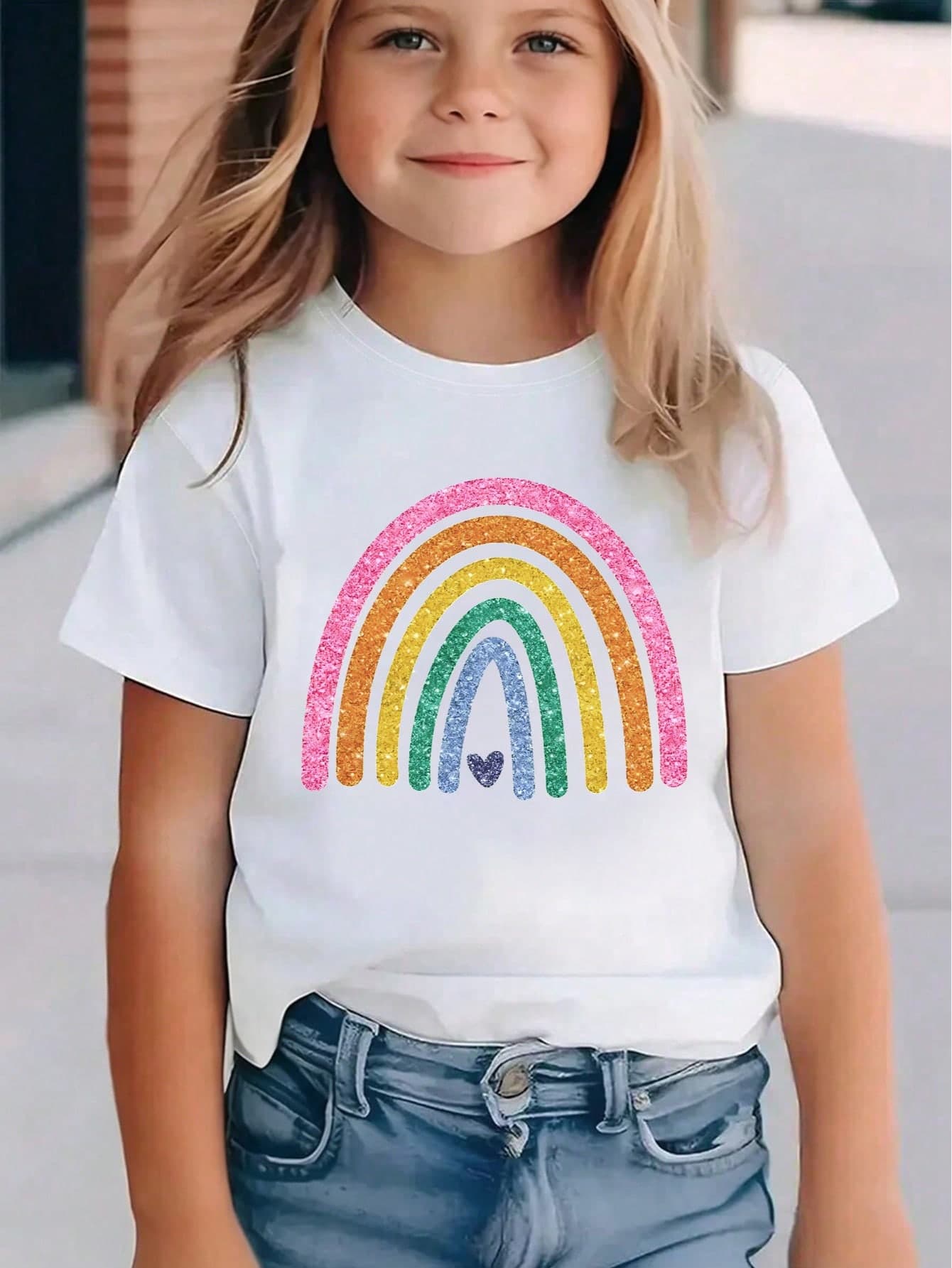 Toddler Girls' Cartoon Rainbow Print Short Sleeve T-Shirt