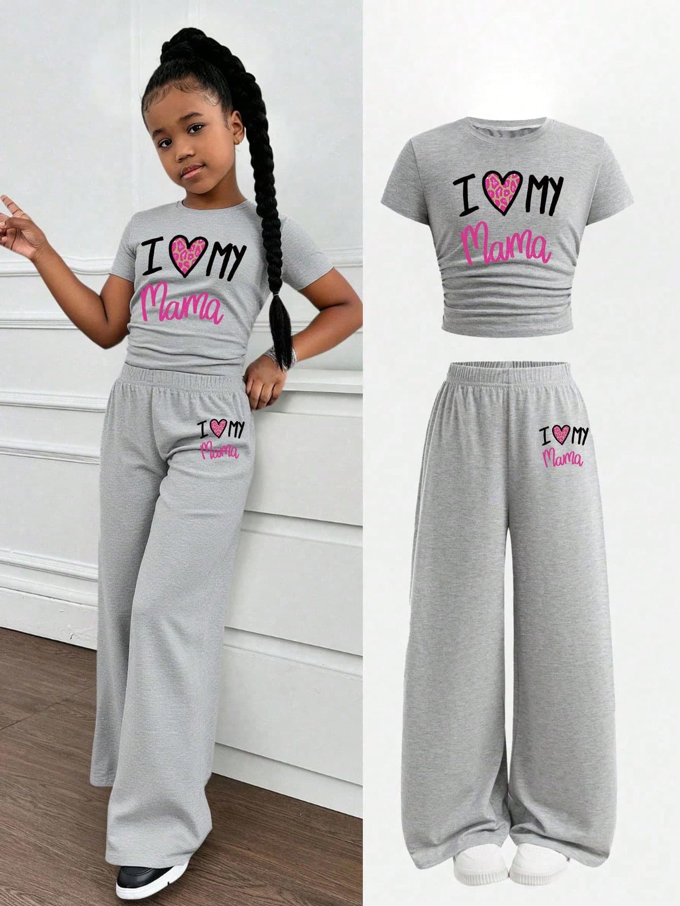 Toddler Girls' Letter Print Short Sleeve Top And Loose Fit Pants Set