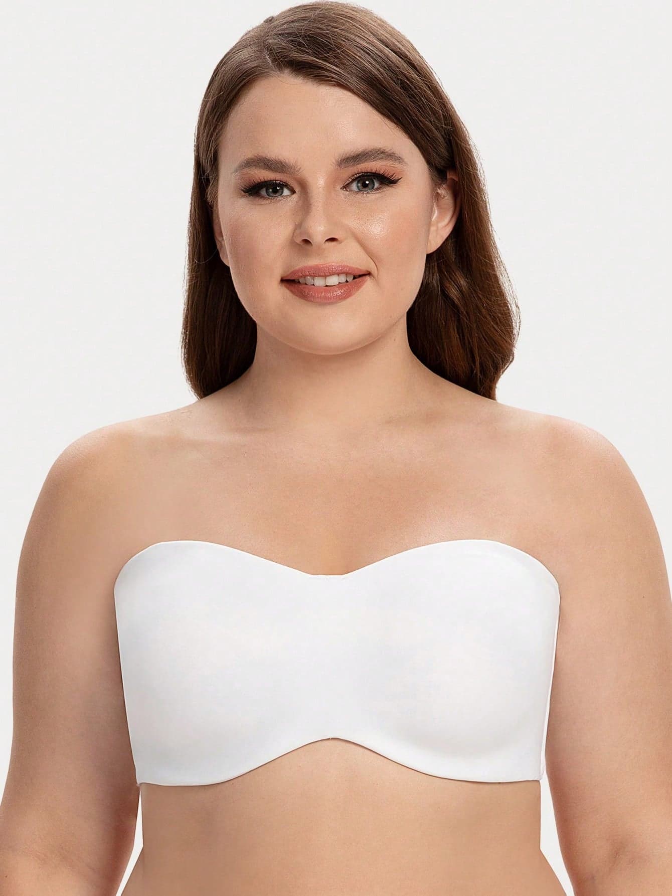MELENECA Women's Plus Size Simple Solid Color Strapless Bra