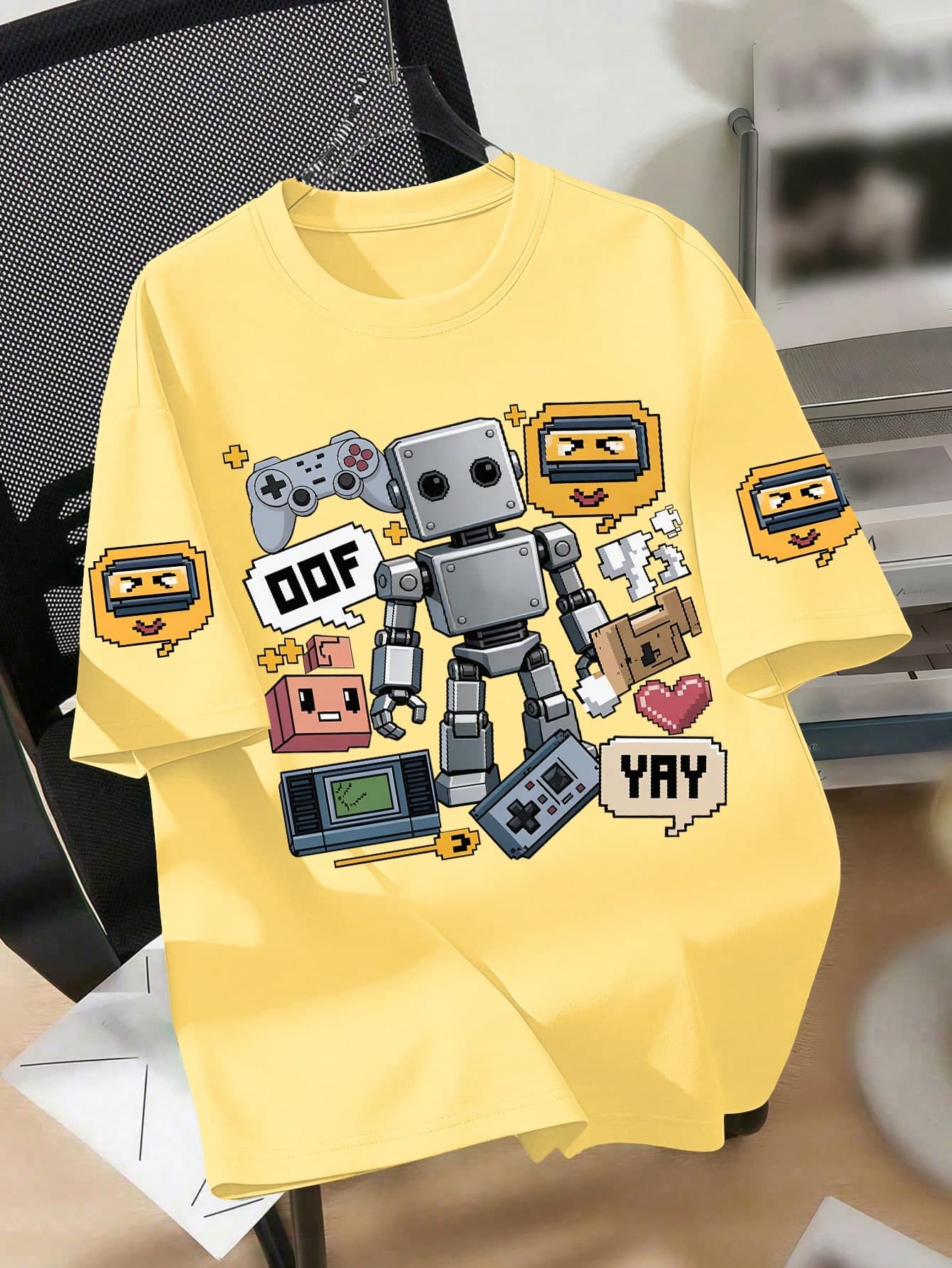1pc Boys' Funny Robot & Game Print Crew Neck Short Sleeve T-Shirt, New Summer Outfit For Teenage Boys