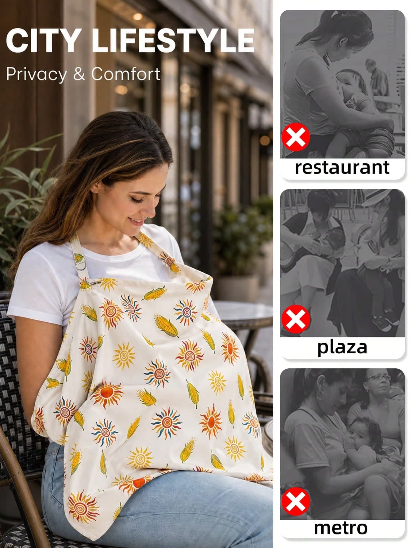 1pc New Nursing Cover Shirt - Printed Nursing Scarf - Baby Cover Up Cape - Baby Sun Protection Cover - Multifunctional Stroller Canopy - Nursing Cover Outdoor Breastfeeding Privacy Apron - Nursing Shawl - Outdoor Anti-Exposure Shawl Breathable Cover - Lightweight Summer Breastfeeding Cover Outdoor Privacy Cloth - Multifunctional Baby Wrap - Baby Supplies - Outdoor Travel Essentials