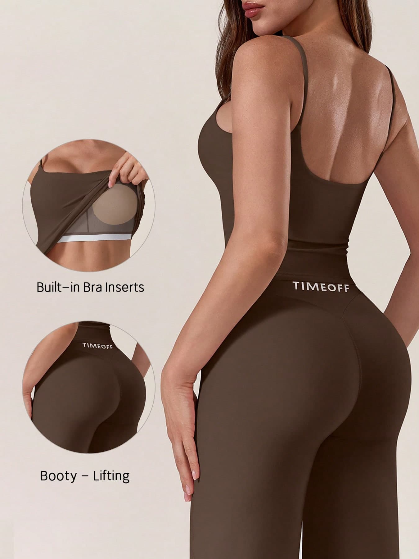TimeOff Women's One Set Solid Color Spaghetti Strap Removable Padded Camisole And Straight Leg Relaxed Fit Pants Sports Suit