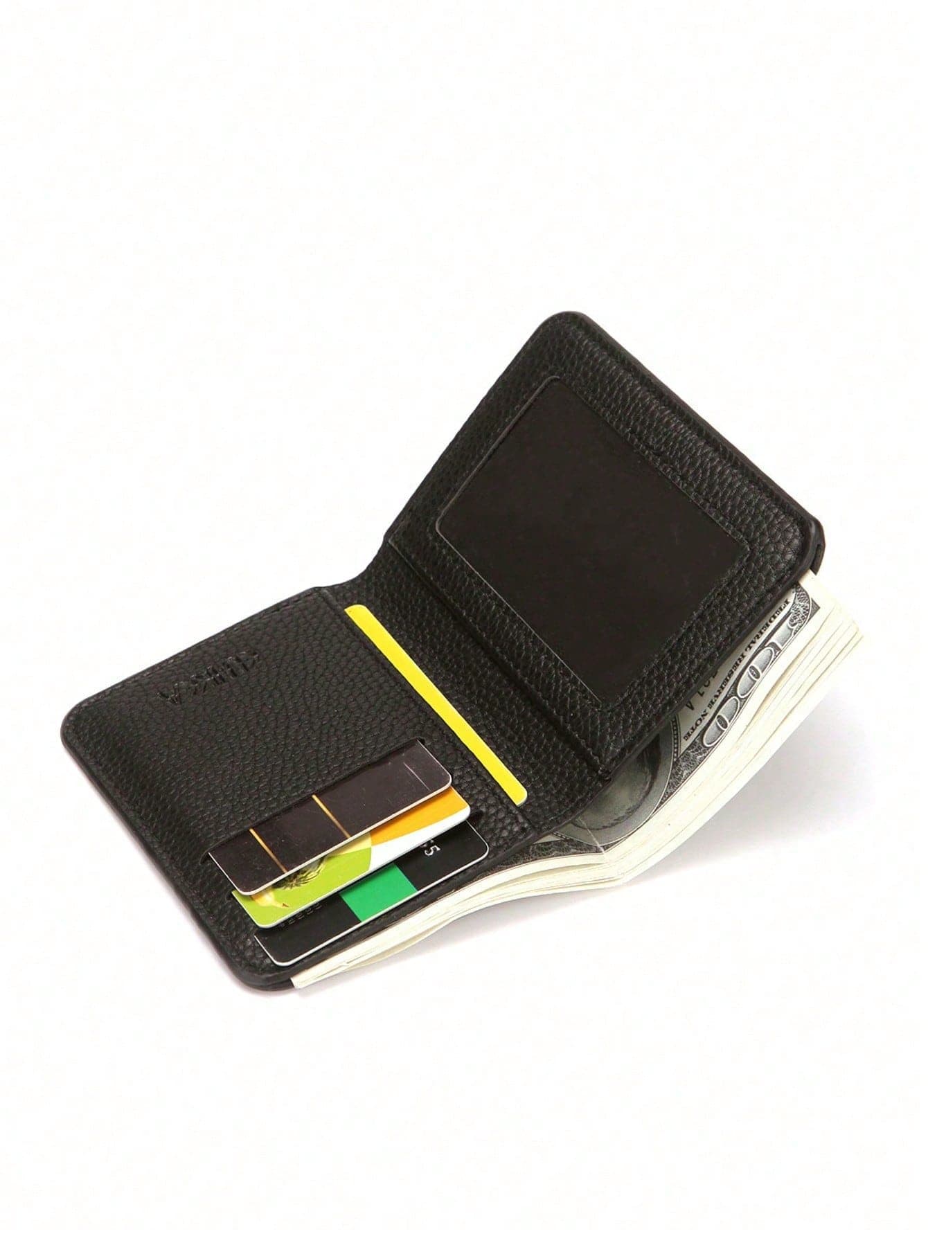 Men's Short Wallet & Card Holder, PU Leather Textured Compact Cash & ID Card Organizer, Multi-Slot Solid Color