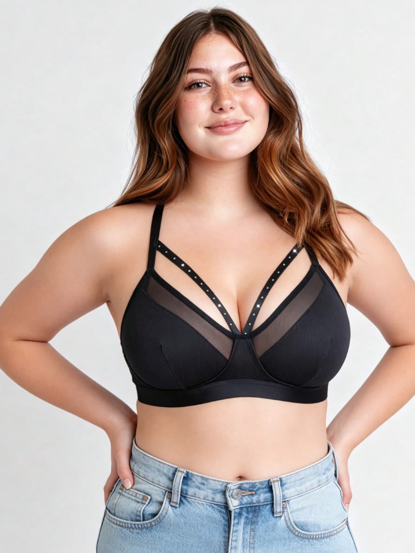 Temptuelle Plus Size Women Solid Color Fashion Bra, Suitable For Summer