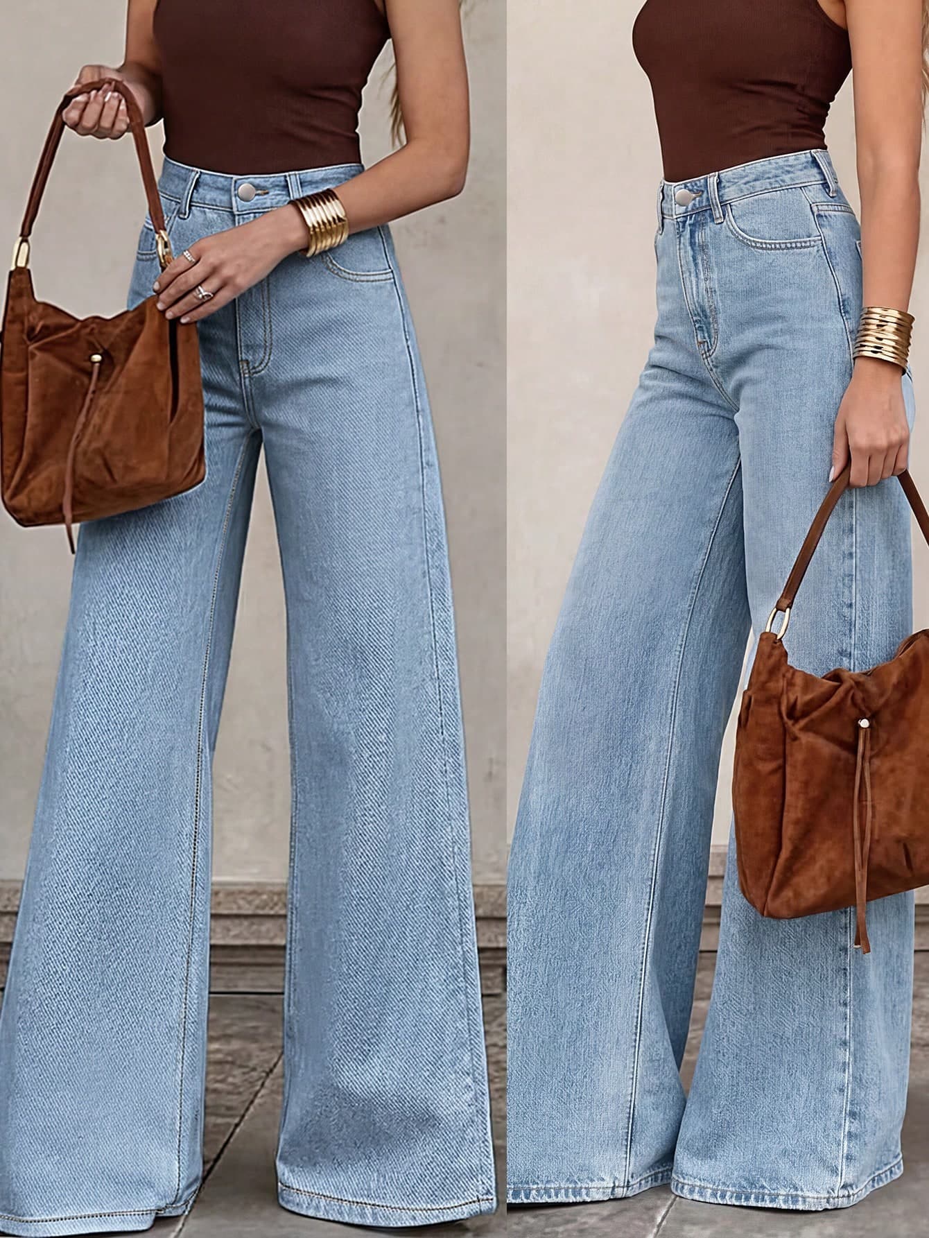 Women's Casual Loose Fit Jeans, Minimalist Design With Pockets, Suitable For Daily Wear