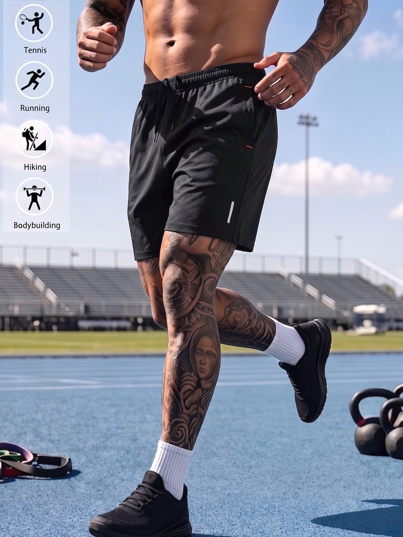 Classic Black Athletic Shorts For Men Drawstring Waist, Casual Loose Fit Sports Shorts For Everyday Training Outfits