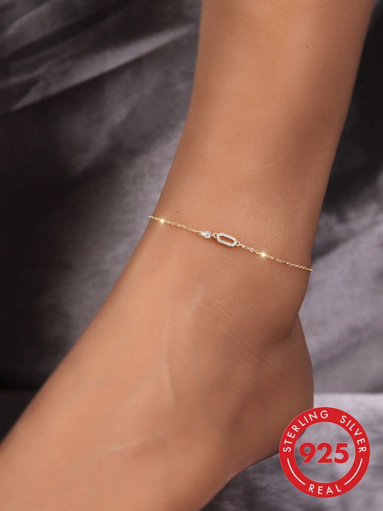 ELSEDES 1pc Minimalist S925 Sterling Silver Geometric Inlaid Sparkling Gemstone Anklet/Body Chain, Showcases Unique Charm, Suitable For Women's Daily And Party Outfits