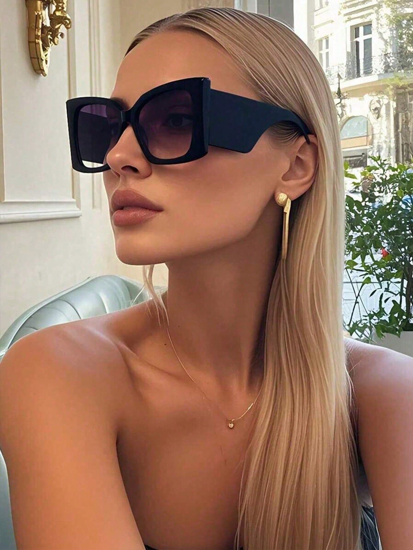 1 Pair Women's Plastic Square Dark Cat Eye Fashion Glasses, Fashionable & Versatile, Suitable For Daily, Vacation, Holiday Gift