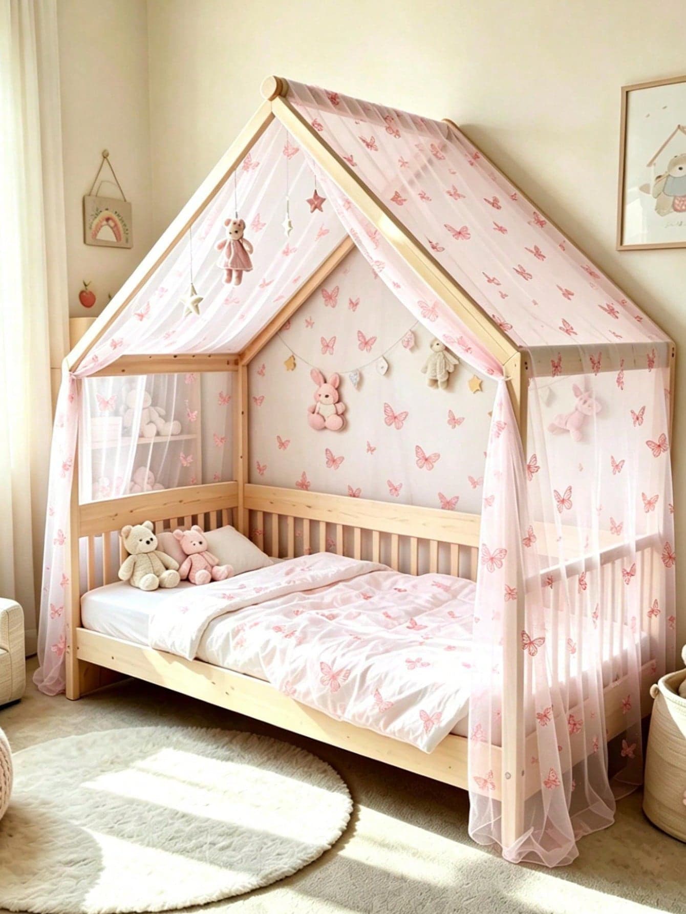 1pc Pink Butterfly Bed Canopy Tent, Crib Decoration Curtain, Princess Room Decor, Crib Tent With Canopy, Bed Canopy Decor, Baby Shower Decor, Gender Reveal Party, Birthday Decor, Bridal Shower, Baby Room Decor, Nursery Decor, Girl Birthday Gift, Party Favor, Home Decor