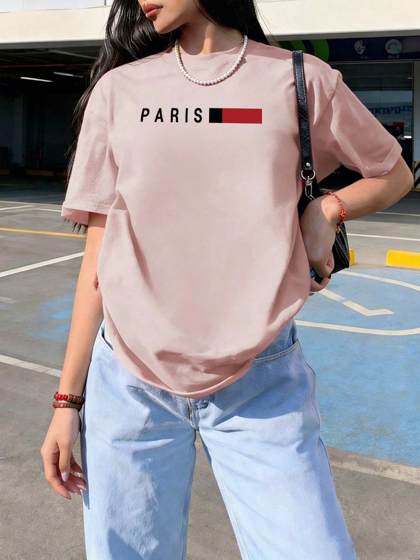 Women's Paris Letter Print Loose Comfortable Round Neck Casual Top, Summer