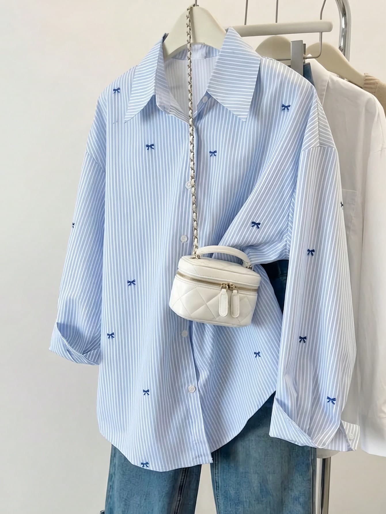 Women's Striped Color Block Button Front Shirt, Casual Wear Spring