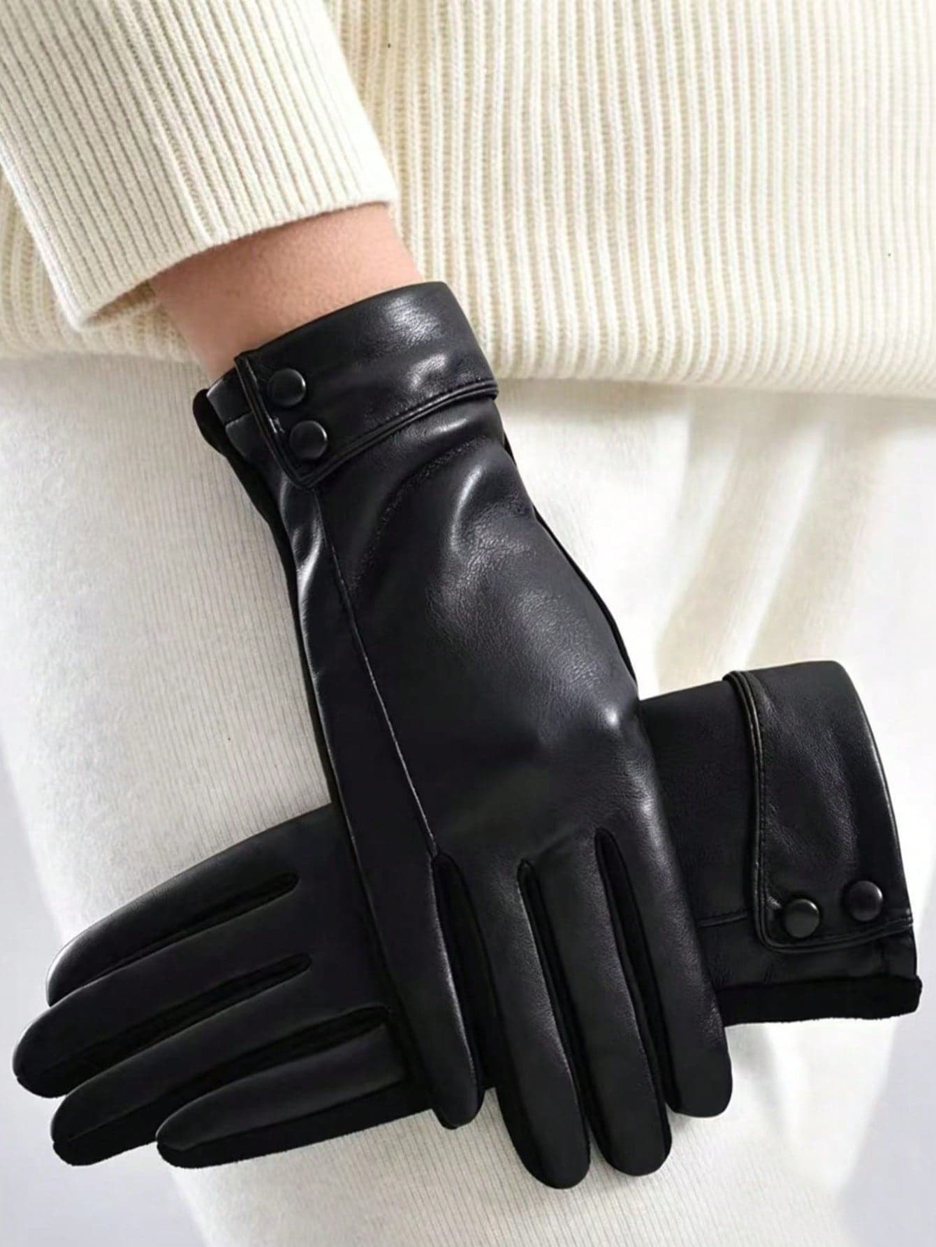 1 Pair Elegant Casual PU Leather Quilted Women's Warm Touchscreen Gloves, Windproof Waterproof Lining, Suitable For Daily Wear, Outdoor Sports, Driving, All Season, Autumn/Winter