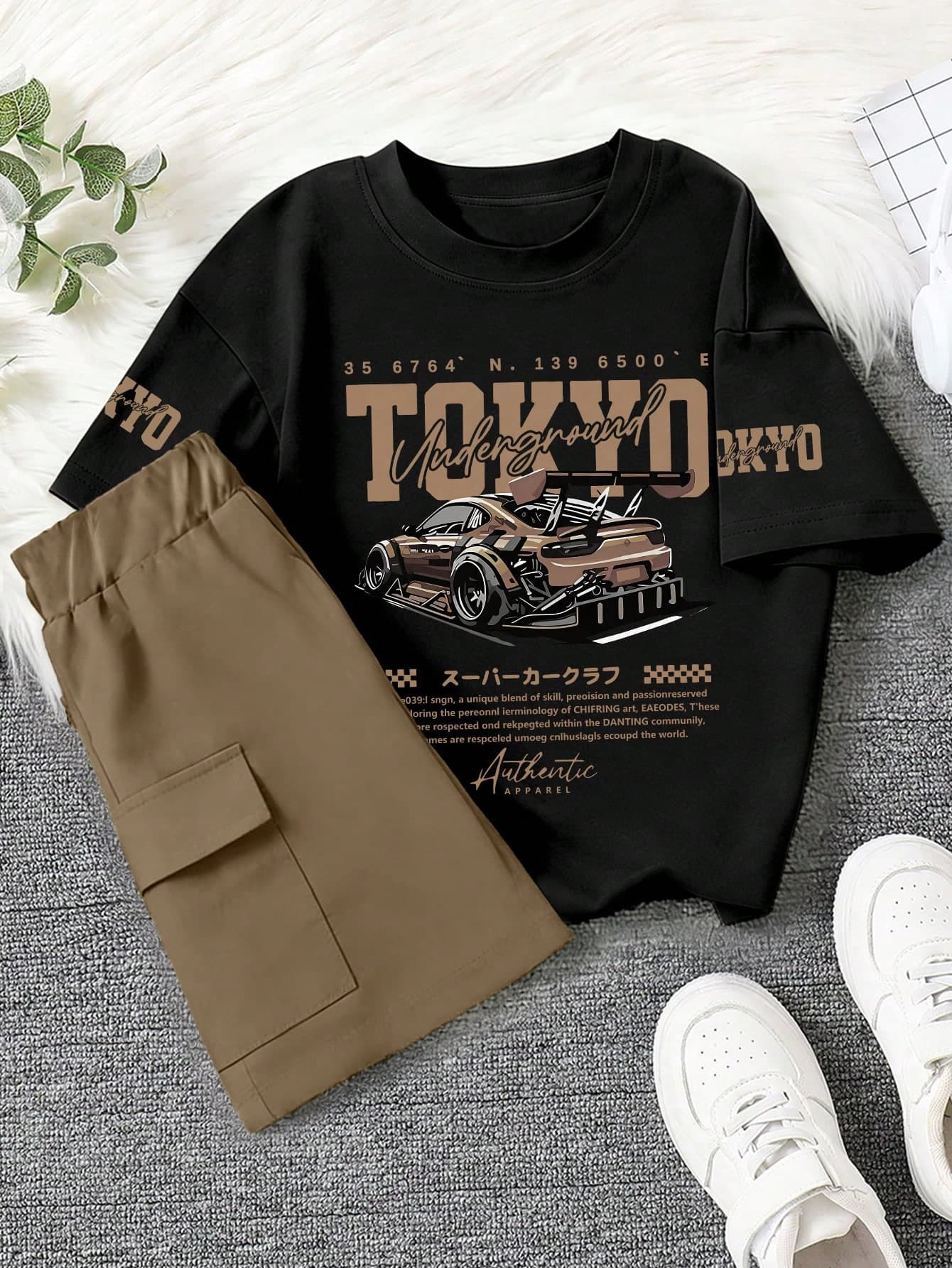 2pcs/Set Boys Summer Outfit: Short Sleeve T-Shirt & Shorts Cool Car And Fun English Letter Print New Summer Comfortable Set