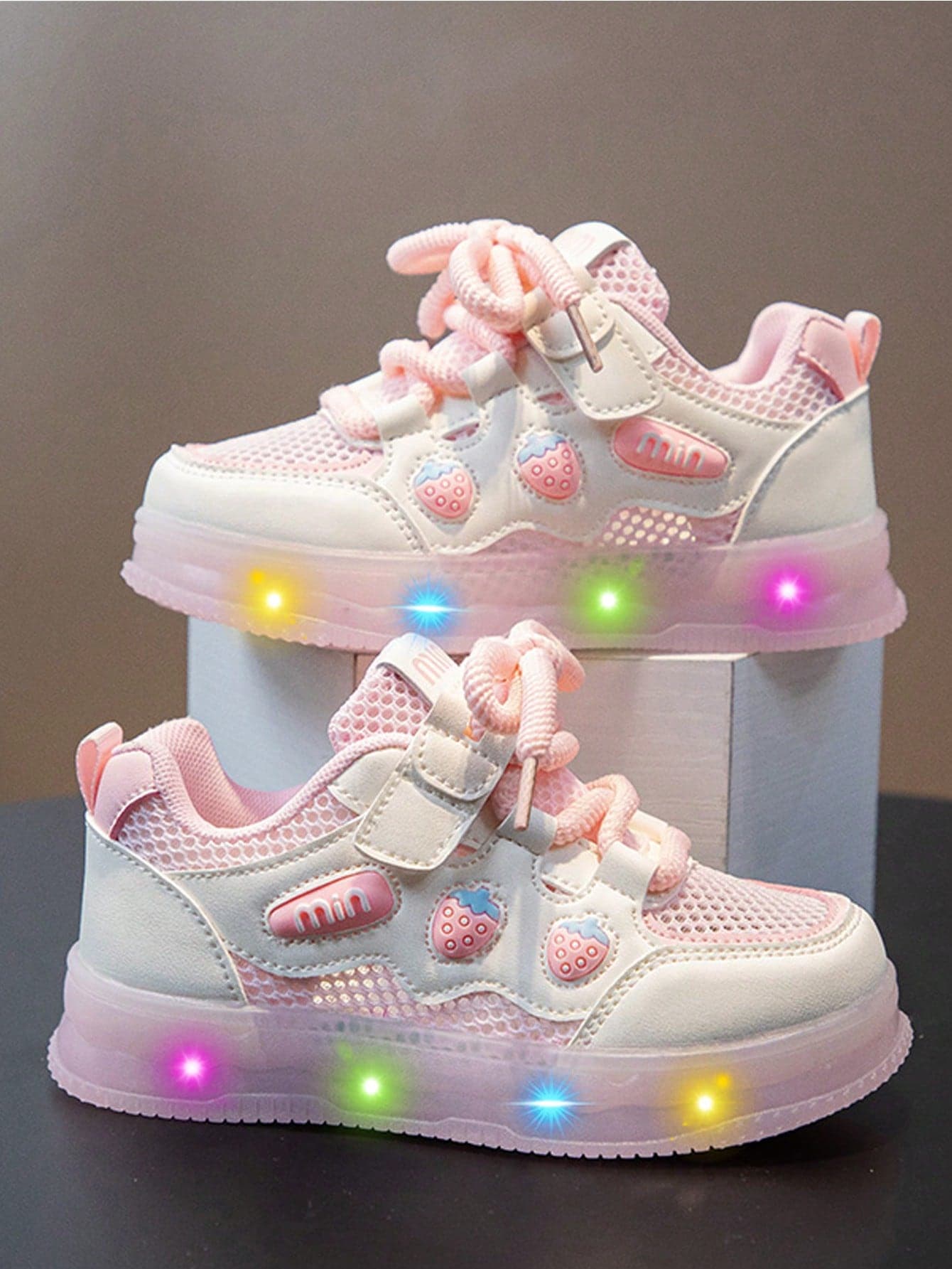 Girls' Light-Up Sports Shoes, Mesh Breathable Soft Sole Casual Sneakers, Cute New Style Hook And Loop Shoes