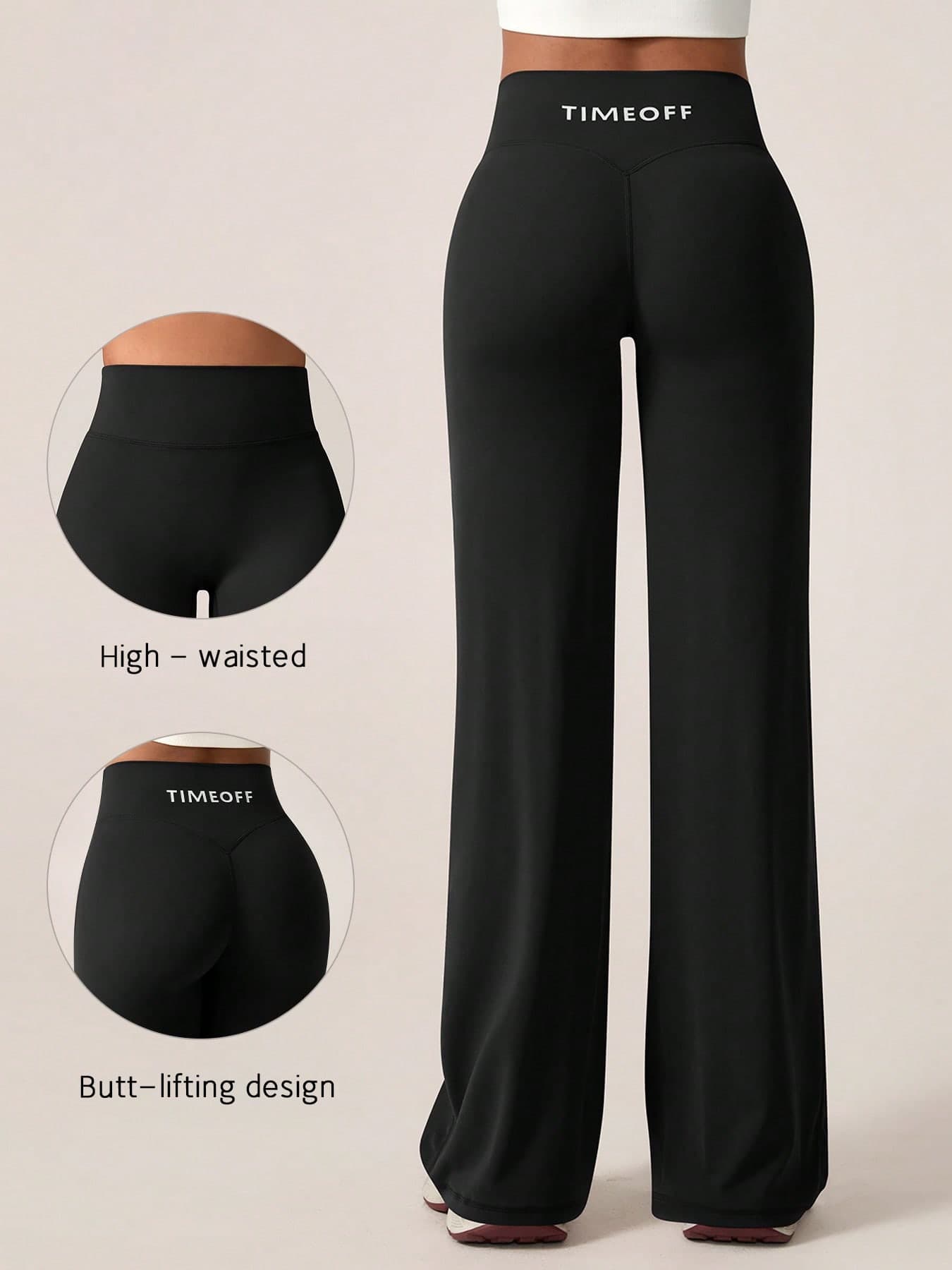 TimeOff One PC Women's Simple Elastic V-Shaped Hip-Lifting Straight Wide-Leg Letter Print Sports Pants