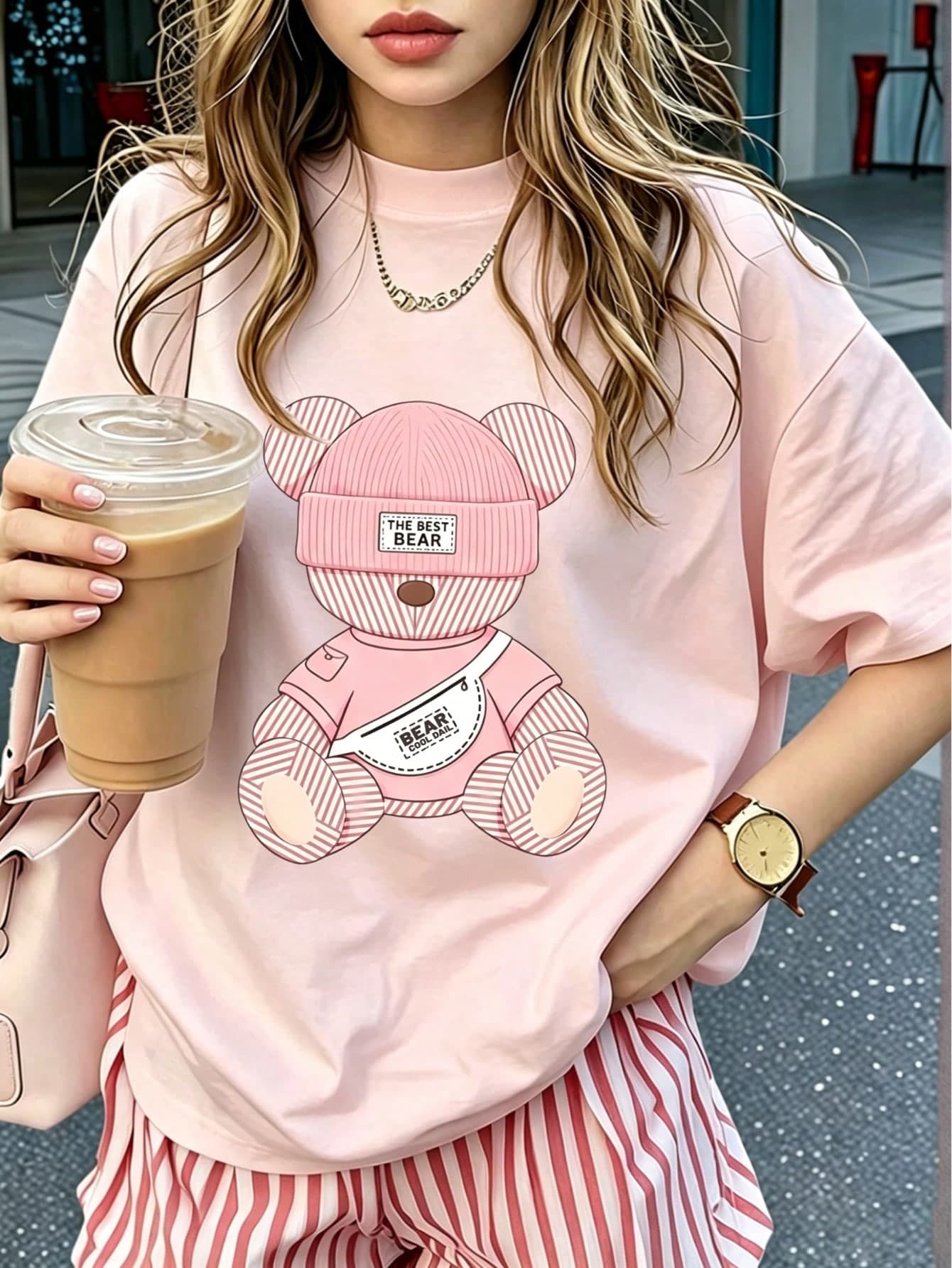 Cute Bear Graphic Tee, Kawaii Cartoon Print T-Shirt, Casual Streetwear Aesthetic Short Sleeve, Y2K Everyday Top