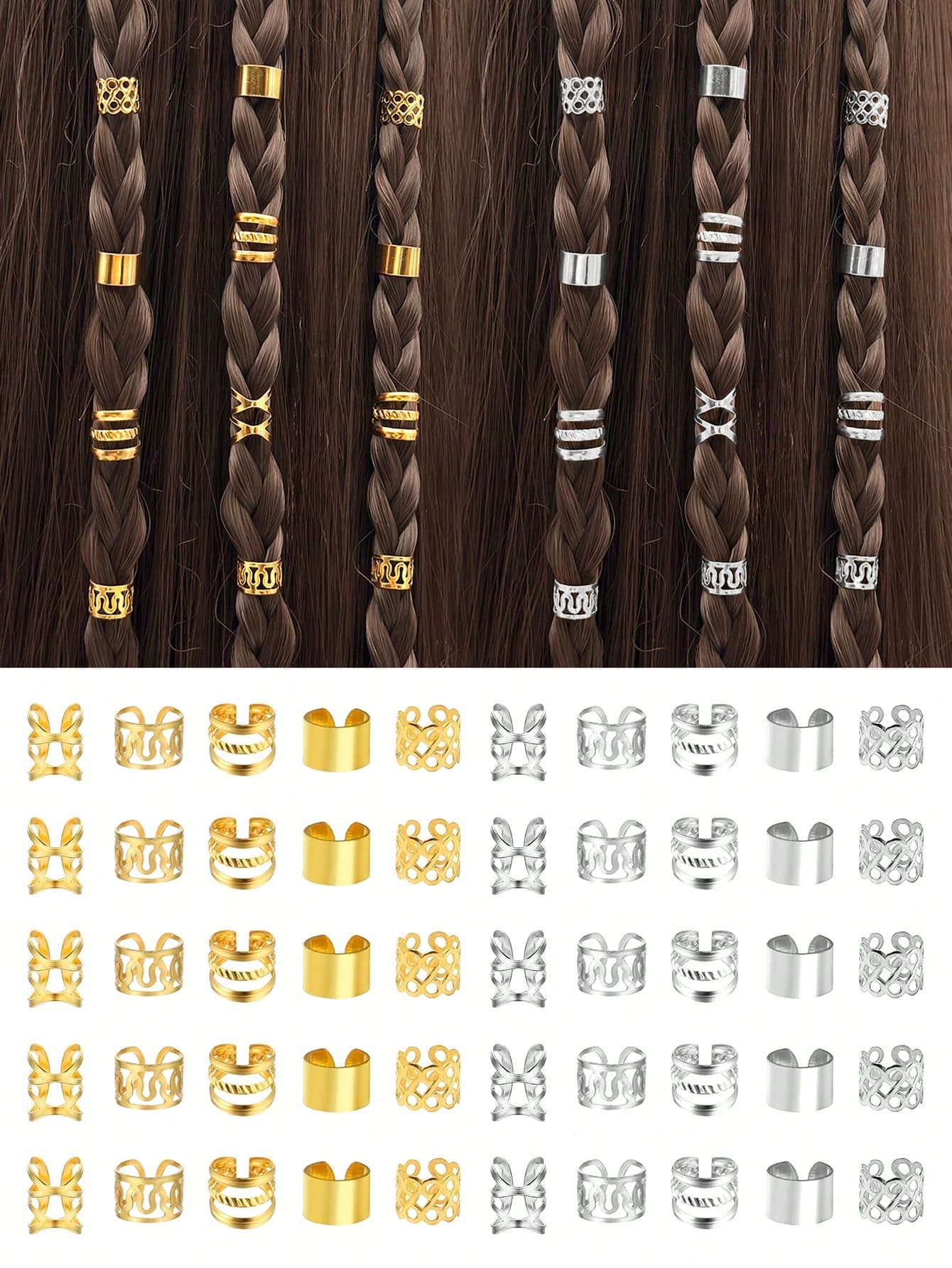 100pcs Vintage Bohemian Hollow Circle Hair Ties Hair Accessories, Suitable For Women And Girls, Braided Hair DIY Hair Jewelry