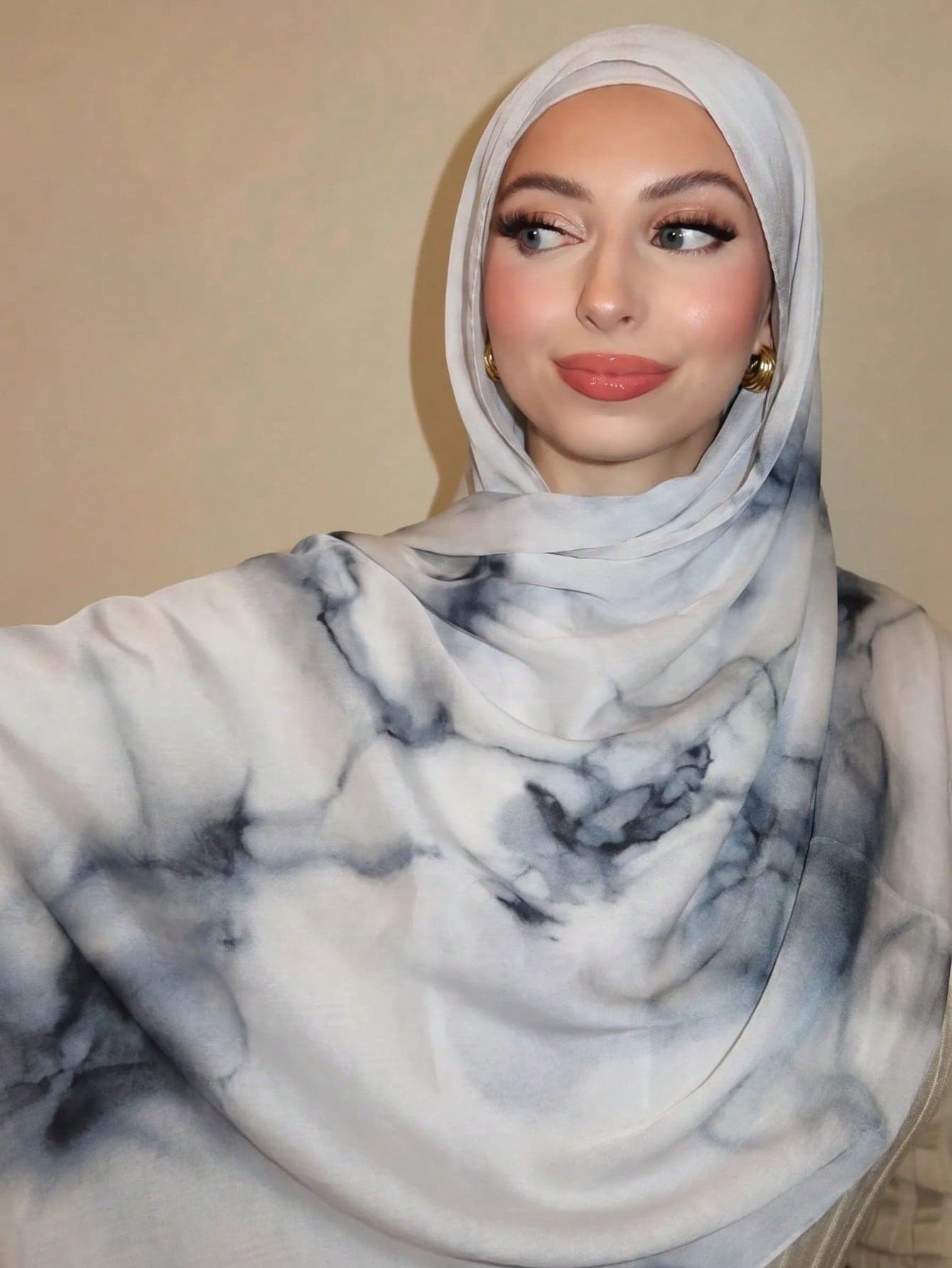 1pc Women's Bohemian Style Watercolor Marble Water Ripple Print Scarf, Suitable For Daily Wear