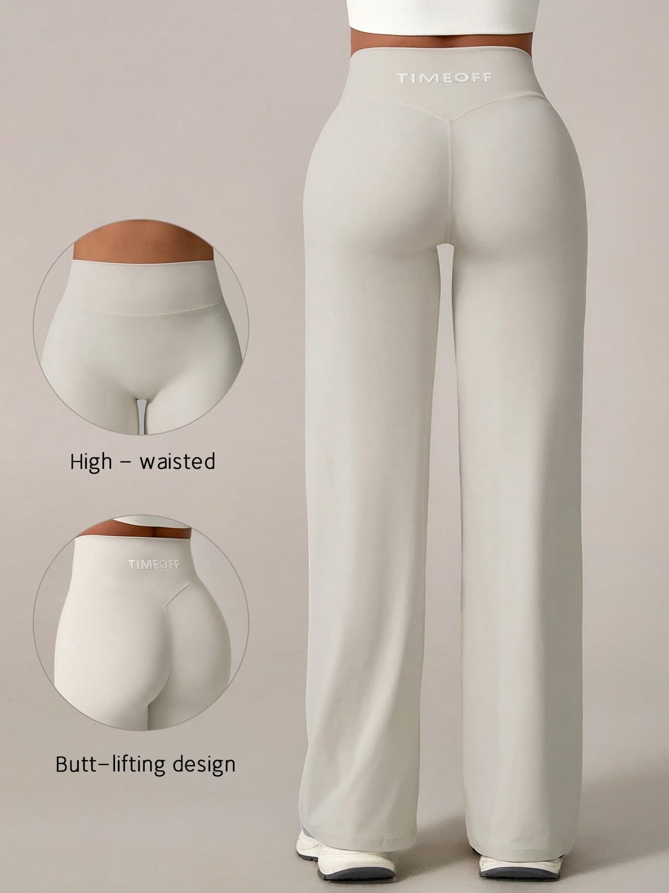 TimeOff One PC Women's Simple Elastic V-Shaped Hip-Lifting Straight Wide-Leg Letter Print Sports Pants