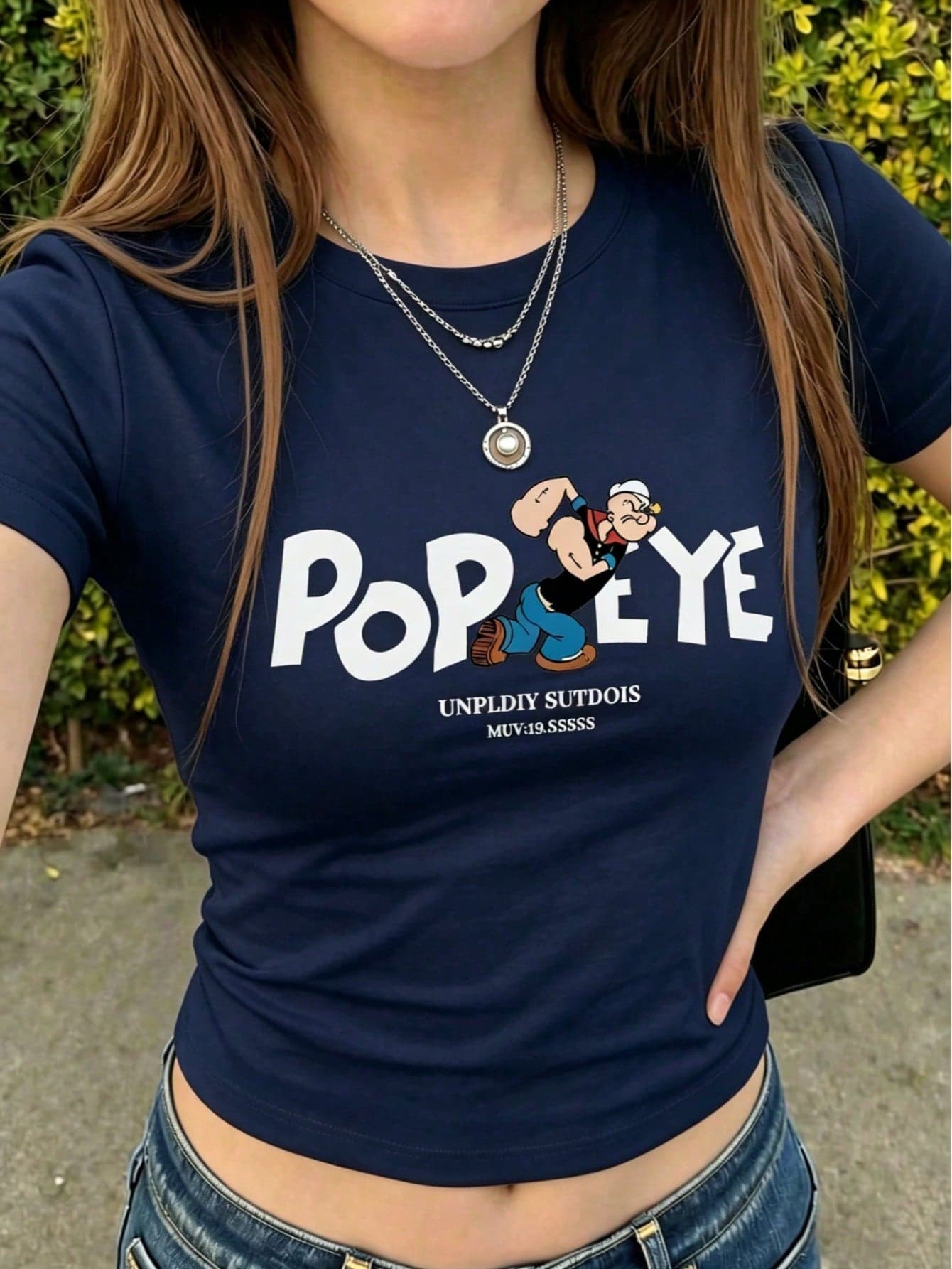Women's Summer Cartoon Letter Print Cropped T-Shirt, Casual Short Sleeve Round Neck Sexy Short Top, Y2K Retro Aesthetic Comfortable Slim Fit