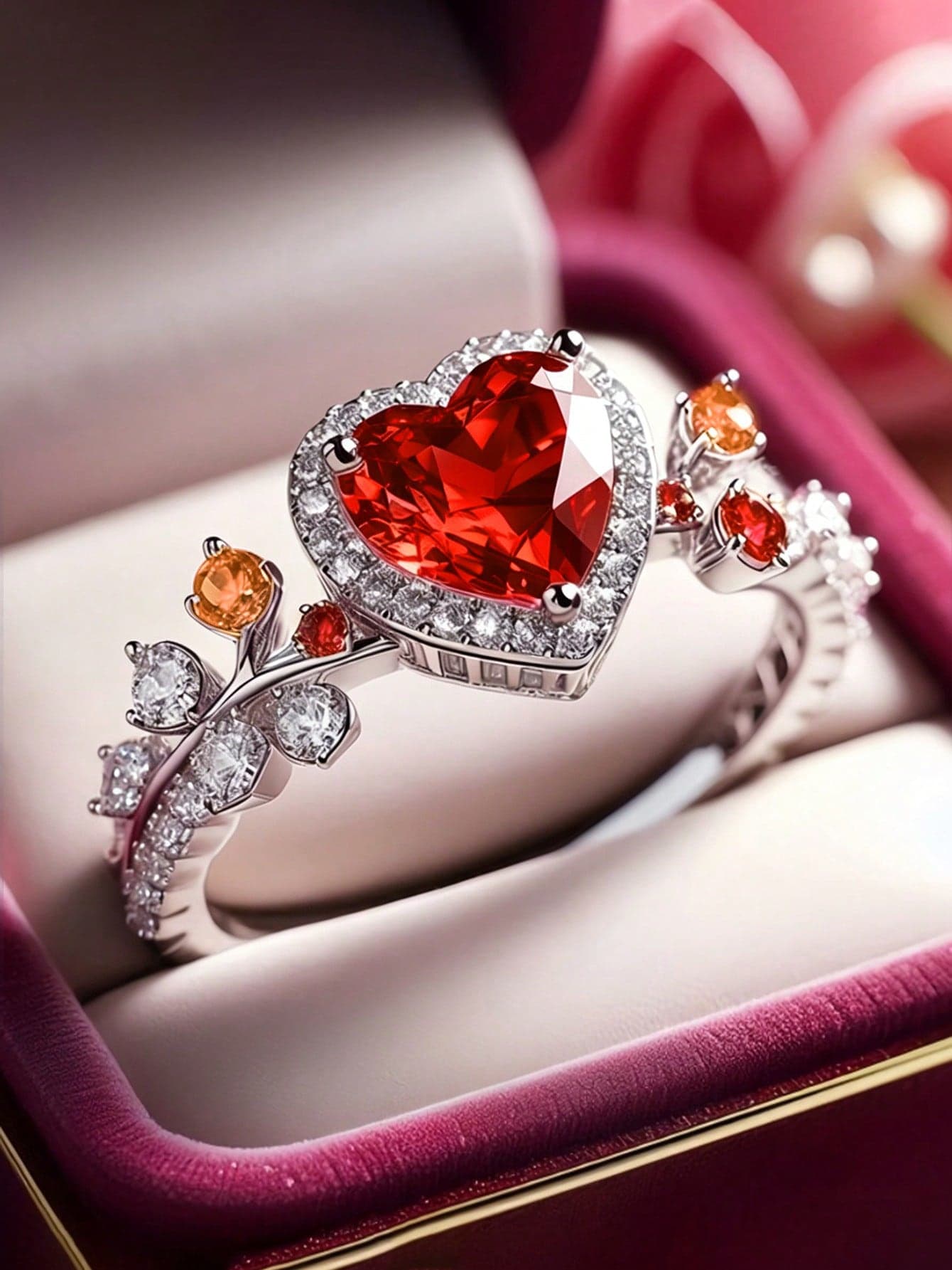 1pc Women's Romantic Heart-Shaped Cubic Zirconia Ring, Suitable For Valentine's Day Gift, Wedding, Engagement, Anniversary Occasions