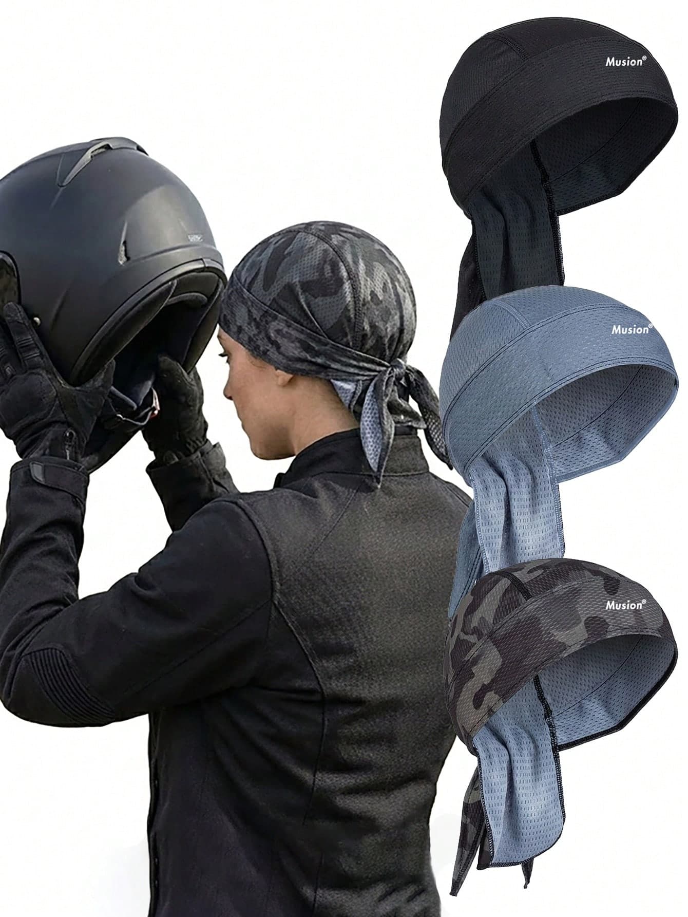 1/3pcs Motorcycle Skull Bandana, Quick-Dry Mesh Helmet Liner, Camouflage & Solid Color Pirate Headscarf, Sweat-Absorbent Headband Suitable For Riders
