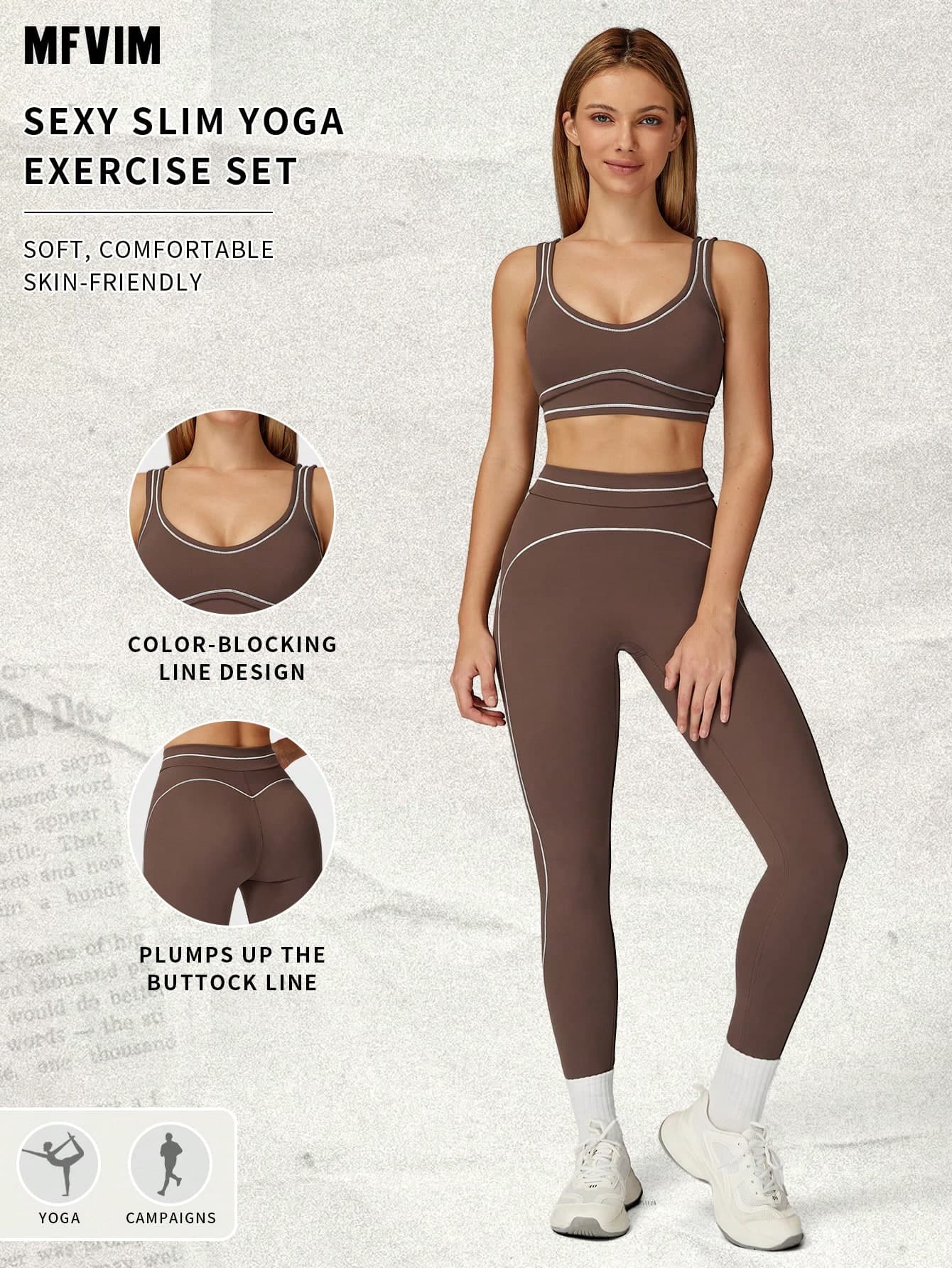 MFVIM Women's Sports Bra And Leggings Set, 2-Piece Casual Workout Outfit, Moisture-Wicking Breathable Fabric, Skin-Friendly, Sweat-Absorbent, Tight-Fitting Pants For Lifting And Shaping, Slim Fit, Suitable For Daily Casual, Outdoor, Running, Cycling, Yoga, Pilates, Gym Workout