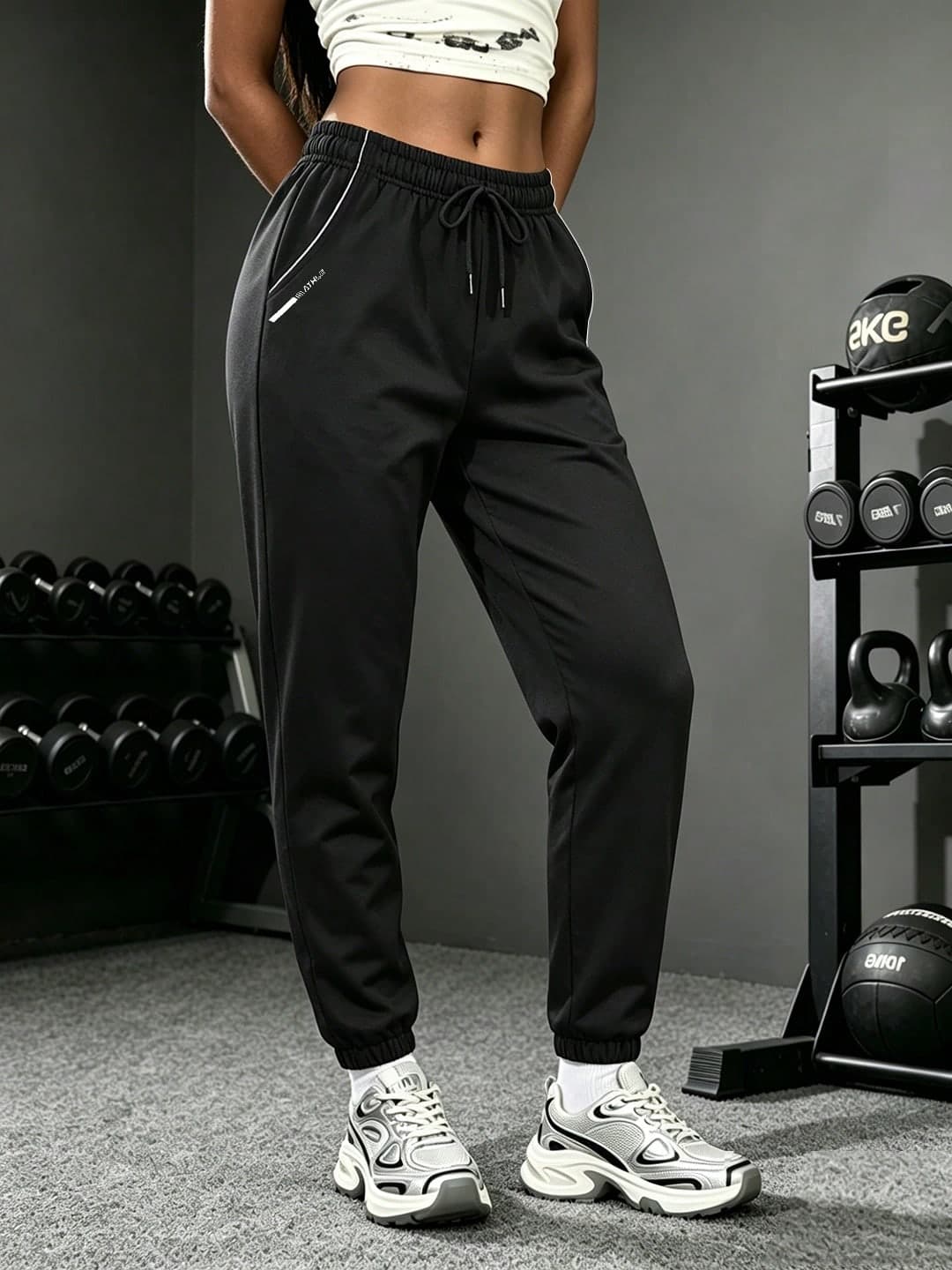 Women's Elastic Drawstring Joggers With Side Piping, Casual Athletic Sweatpants For Fitness Training And Running, Tapered Leg Sports