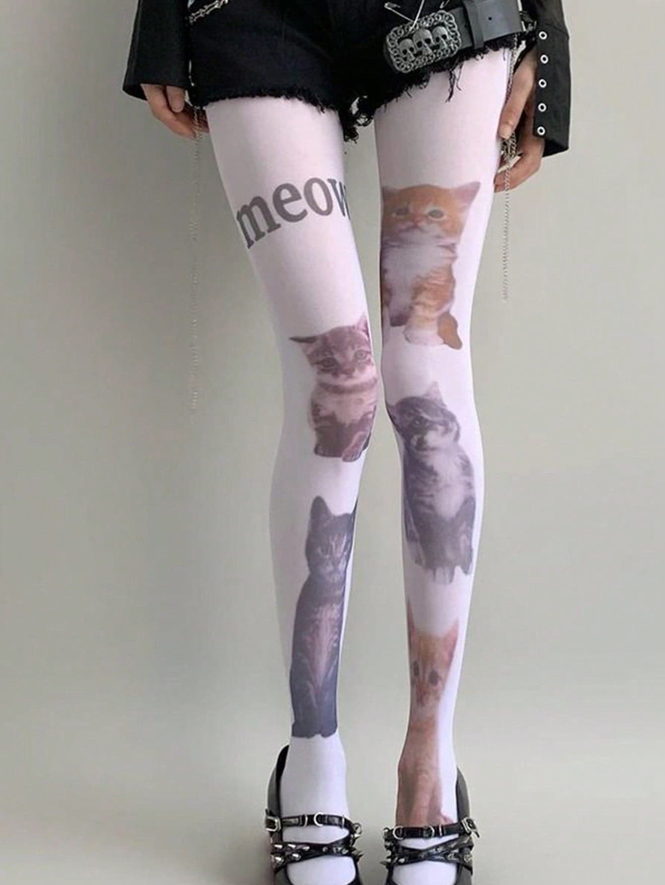 1 Pair Cat Pattern White Transparent Stockings, Snag-Resistant Pantyhose