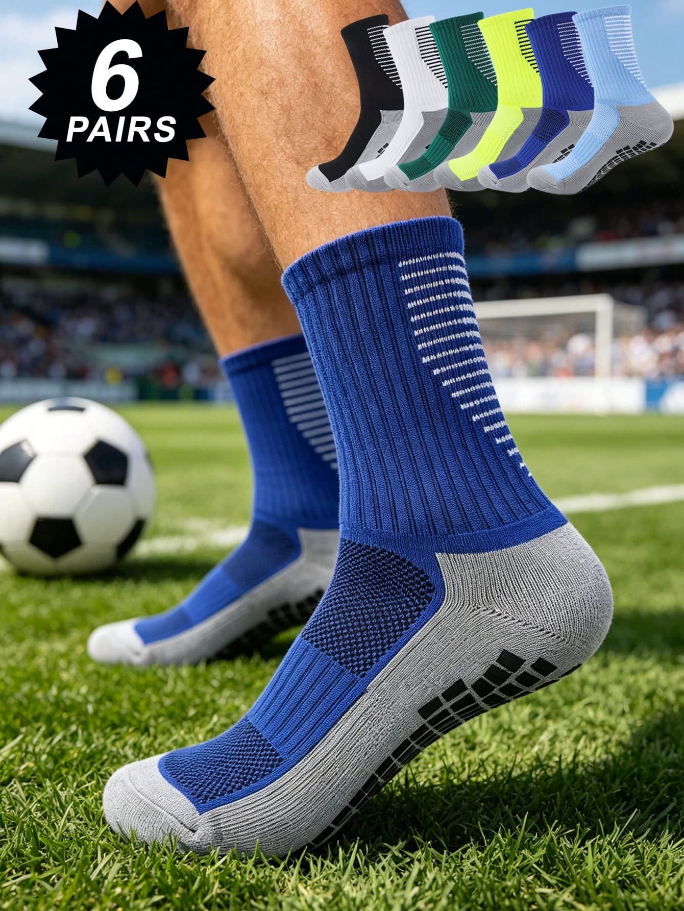 1/3/6 Pairs Men's Anti-Slip Football Socks, Non-Slip Wear-Resistant Mid-Calf Sports Socks For Football, Basketball, Ice Hockey, Suitable For Size 8-12
