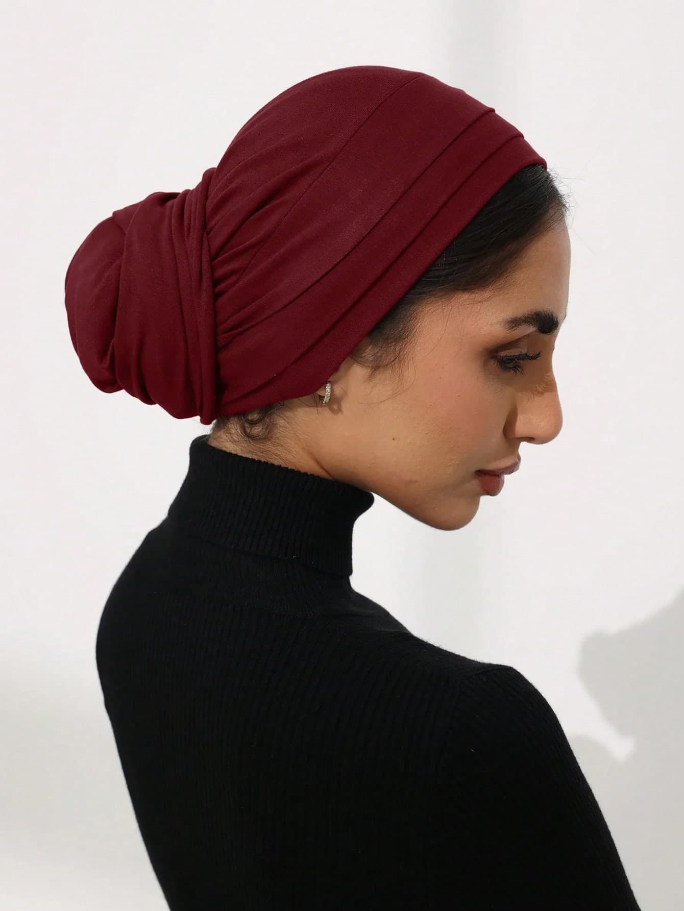 1pc Women's Solid Color 3-Layer Anti-Slip Long Tail Headwrap Elastic Cap, Hijab Caps, Turban, Breathable Comfortable Elastic Wide Band Sweat-Absorbing Anti-Slip Multi-Function Sports Headscarf Cap, Suitable For Daily Life, Sports, Yoga, Fitness And Fashion Styling