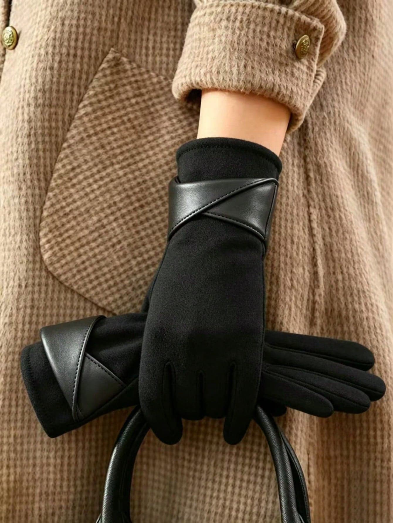 Warm Gloves, Suitable For Winter Use. Elegant Bow Decor Women's Touchscreen Gloves. Bicycle And Driving Gloves. Minimalist Fashion Style, Fleece Lined Warm Touchscreen Gloves