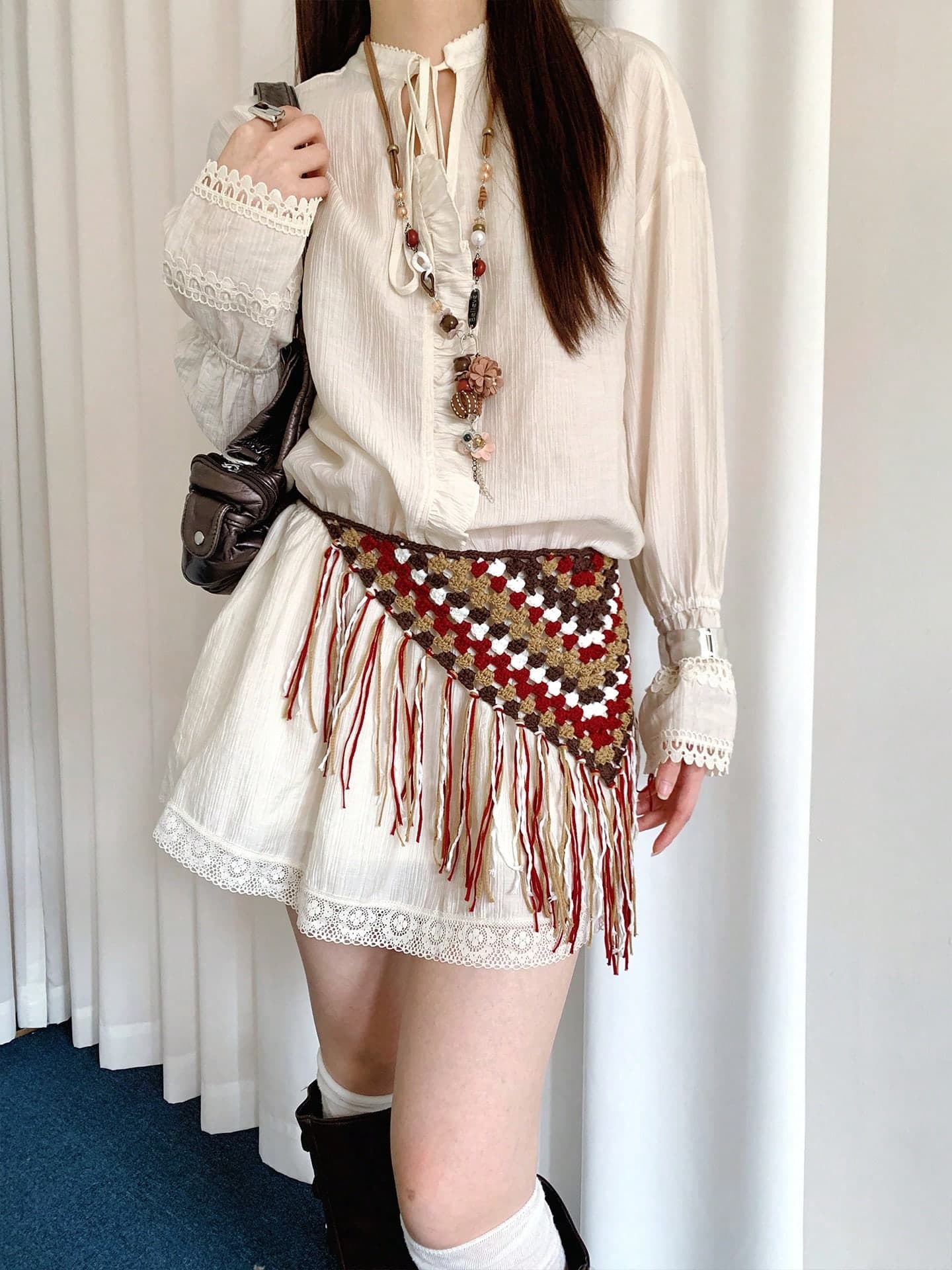 1pc Vintage Bohemian Tassel Triangle Scarf, Women's Waist Decoration Accessory, Jazz Dance Waist Belt