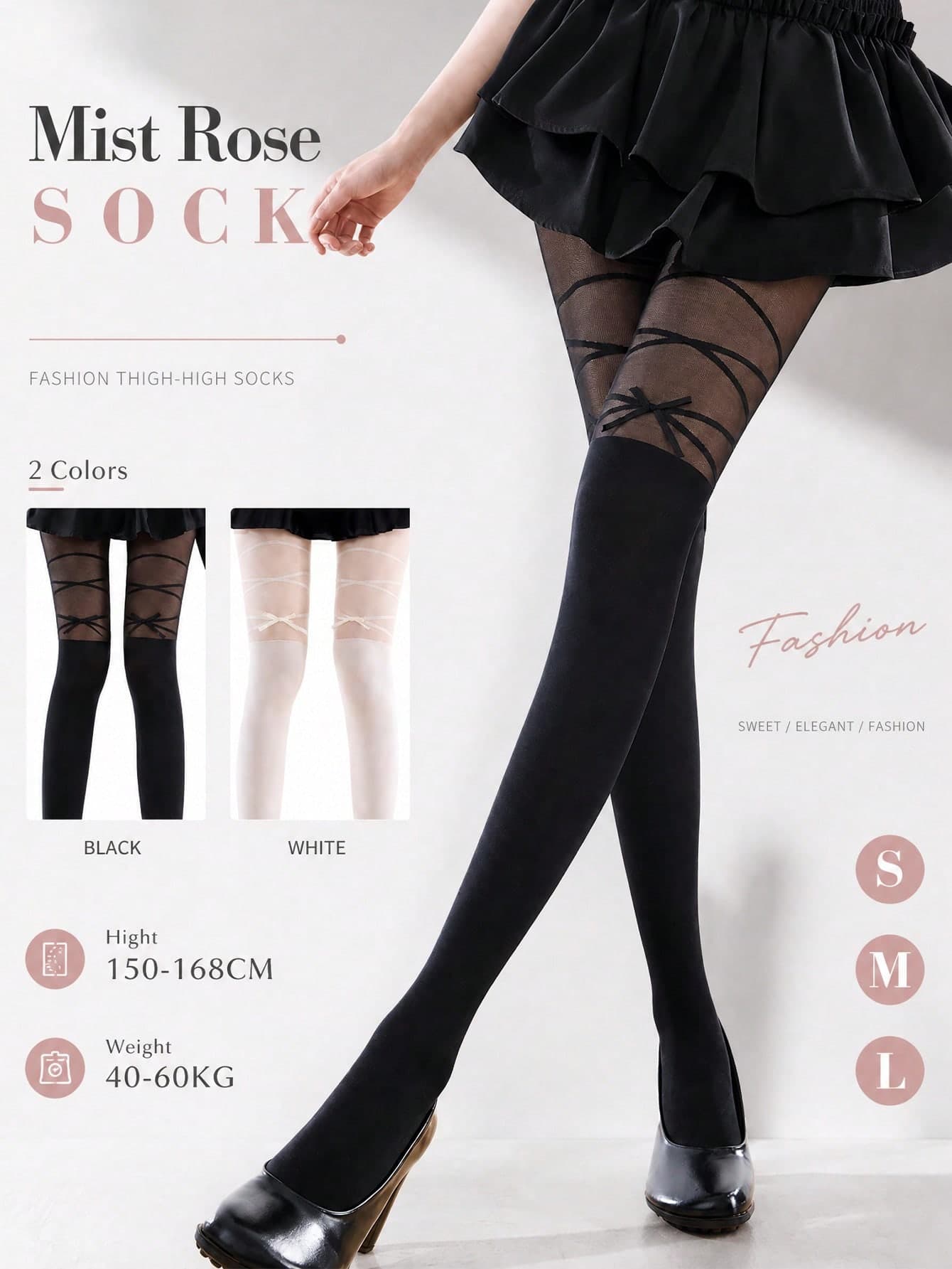 1 Pair Butterfly Decor Lolita Ultra-Thin Sexy Contrast Color Pantyhose, Suitable For Spring, Summer, Autumn Daily Wear