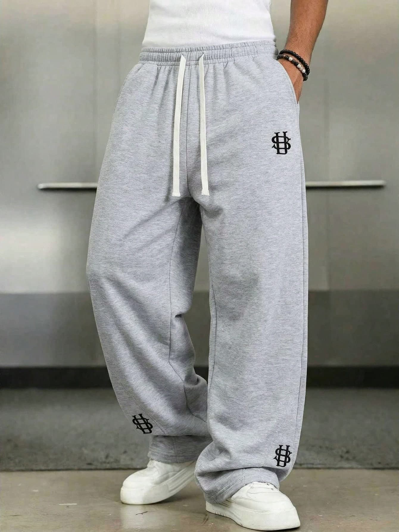 1 Pair Men's Loose Fit Casual Sweatpants, Minimalist Solid Color Wide Leg Design, Drawstring Waist, Large Pockets, Suitable For Daily Wear, Walking, Work, Outings, Great Father's Day Gift For Dad, For Him