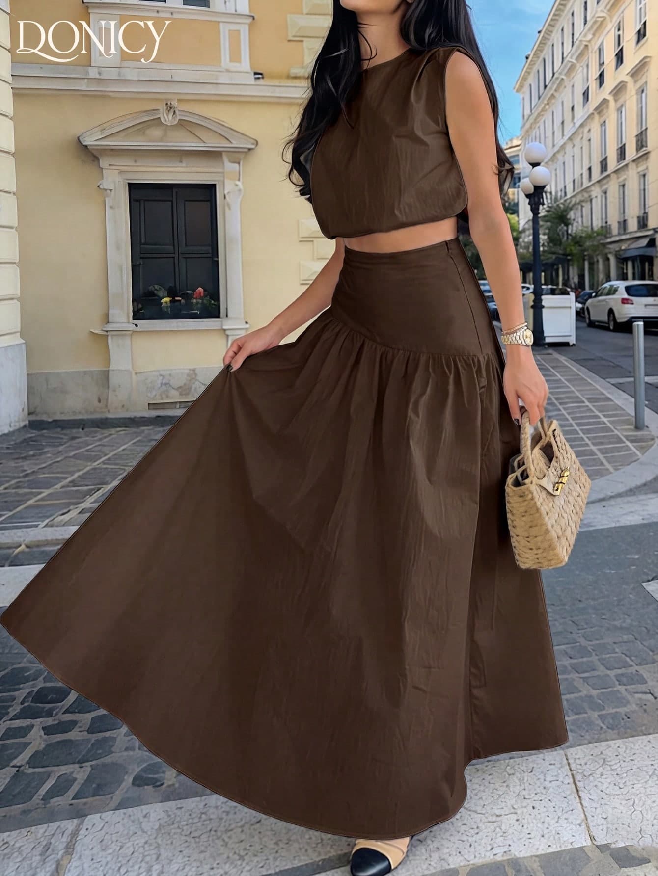 DONICY Women's New Spring/Summer White Elegant Vacation Long Dress - High Waist Flowy A-Line Soft Comfortable Beach Wedding