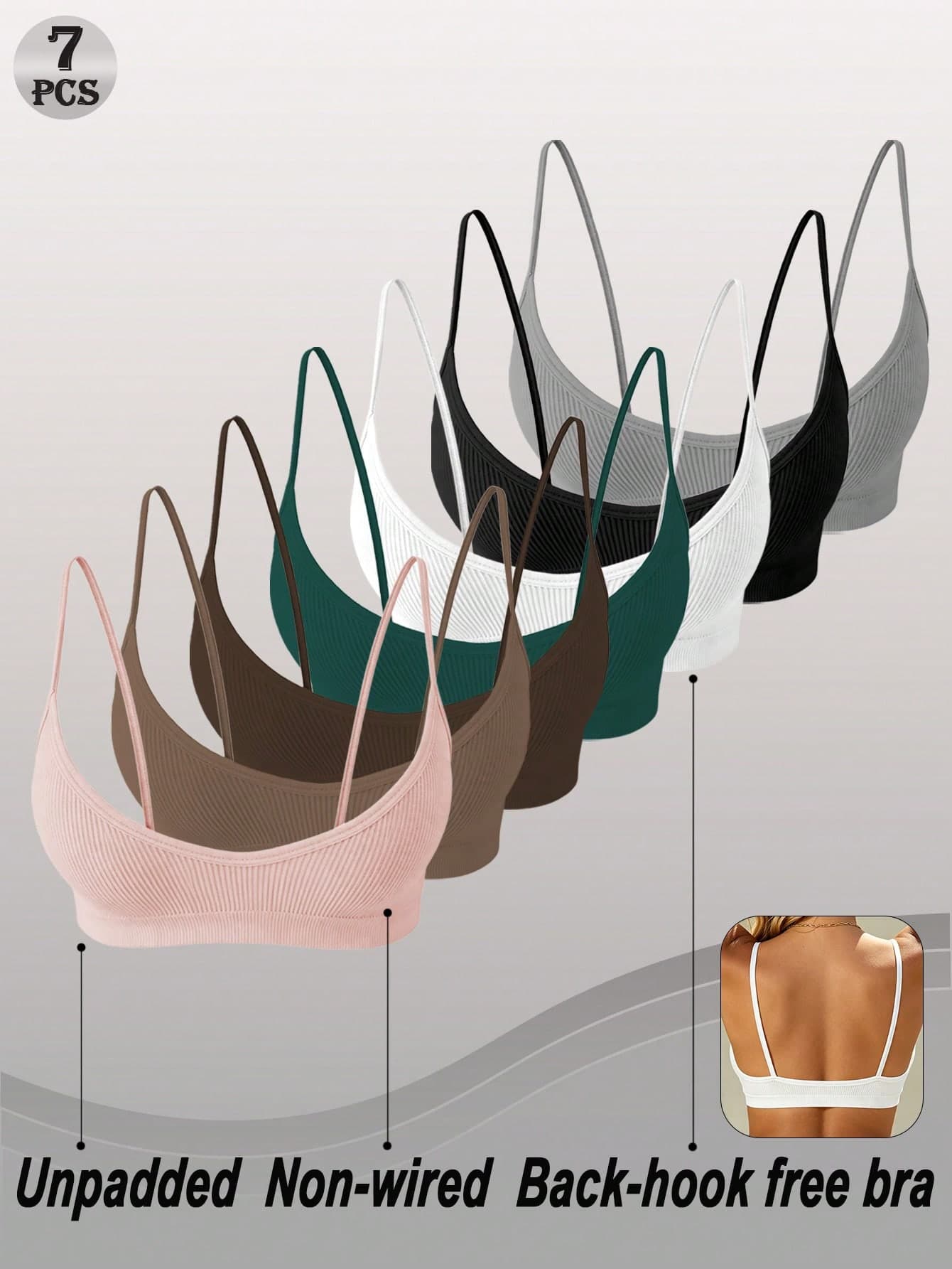 7pcs/Pack Mold-Free Wireless Bra, No Back Hook Design, Easy To Put On And Take Off, Moderate Elasticity, Comfortable For Daily Wear