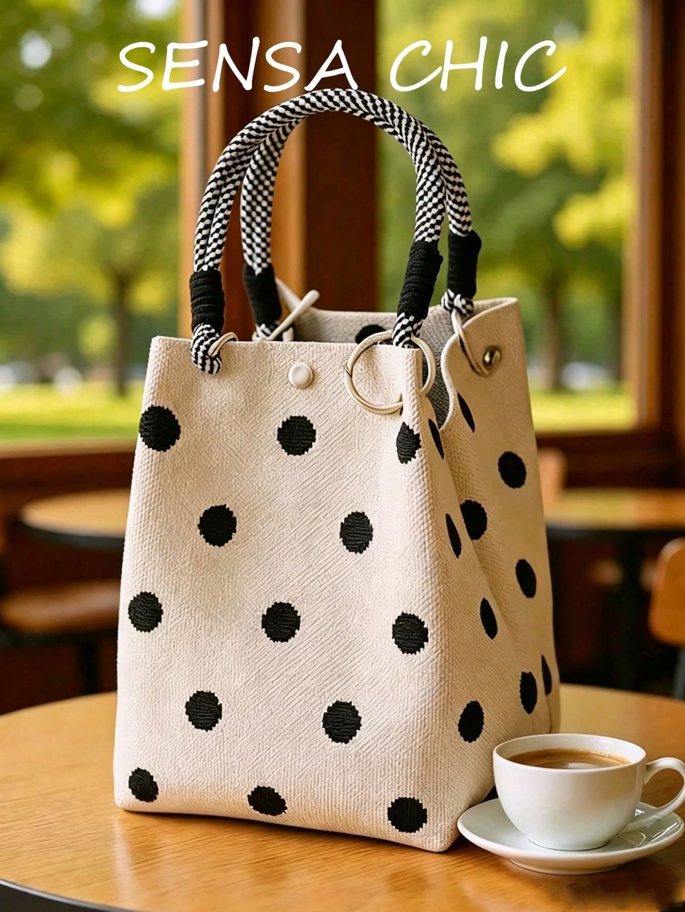 Polka Dot Canvas Bucket Bag, Woven Handle Handbag, Soft Texture Fabric With Fine Stitching, Spacious Interior For Daily Essentials, Perfect For Commuting, Weekend Shopping And Casual Outings, Suitable For Students, Working Women And Leisure Enthusiasts, Fashionable And Practical Daily Carry Bag