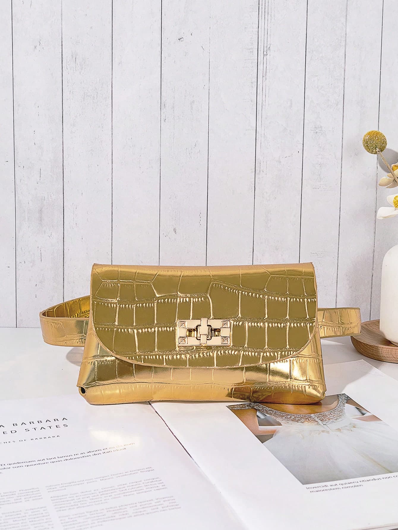 Mini Crocodile Embossed Buckle Leather Waist Bag