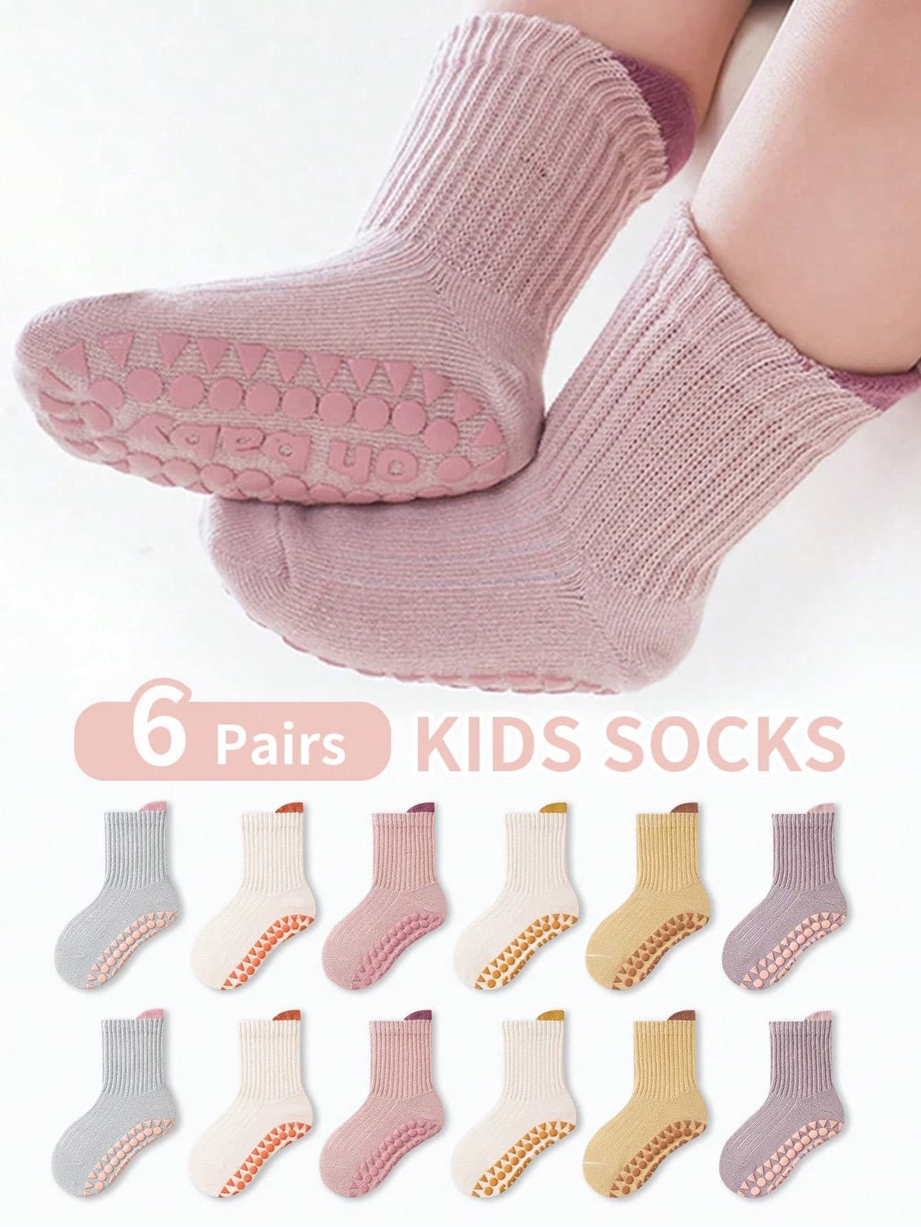 6 Pairs Cute Cartoon Letter Print Non-Slip Indoor Floor Socks For Toddlers, Suitable For Daily Wear