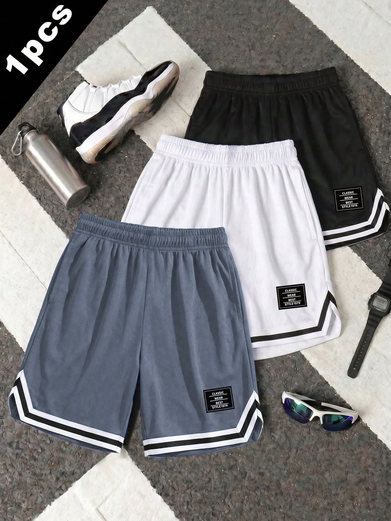 1pc Teen Boys Sports Breathable Colorblock Outdoor Workout Tennis Gym Basketball Mesh Print Shorts Spring Summer Autumn Back To School